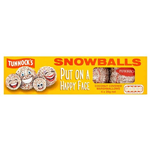 TUNNOCK'S Snowballs Coconut Covered Marshmallows - 4 Pack (120g/4.2oz) | Delicious Coconut Marshmallow Treats for Parties, Gifts & Snacking
