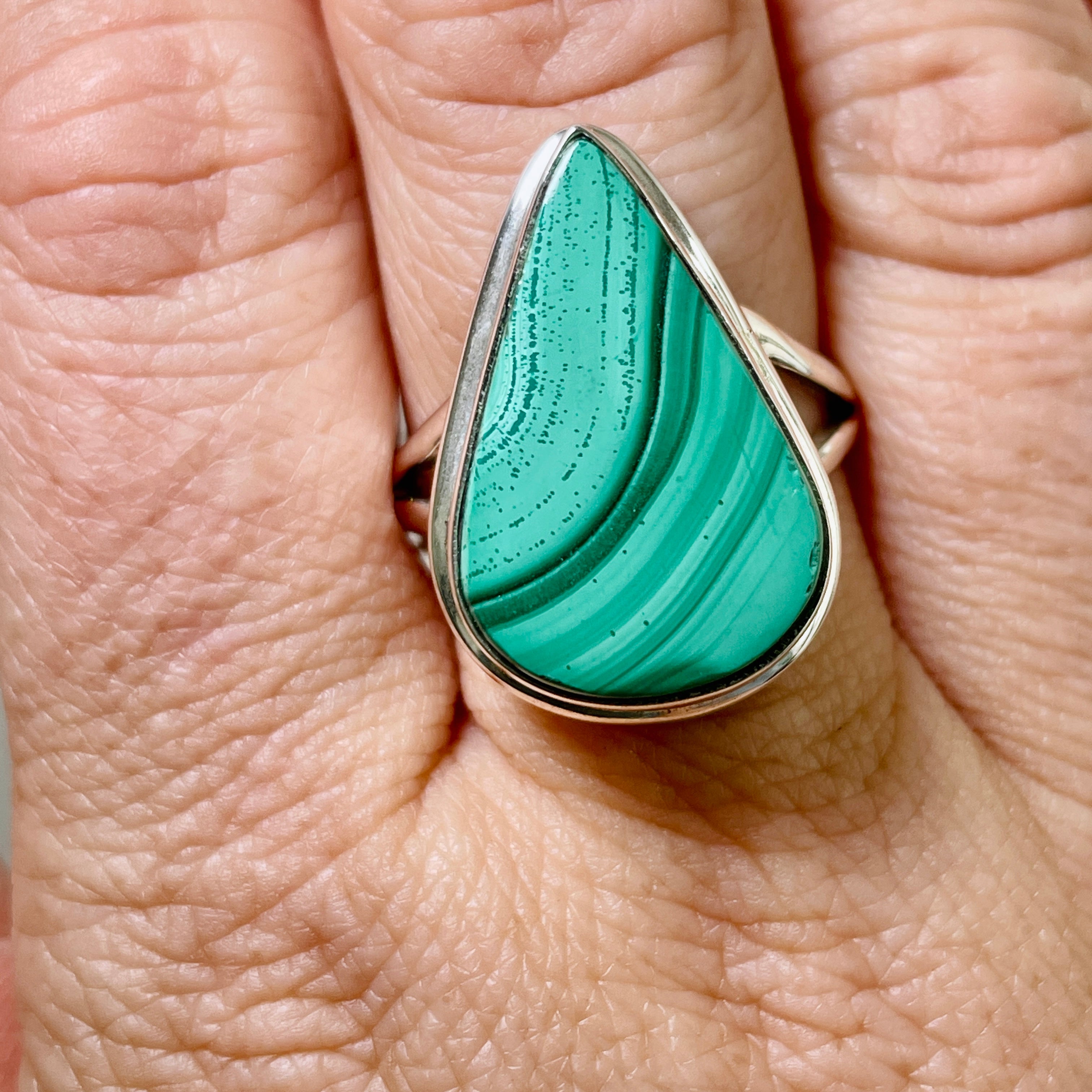 Malachite Teardrop Ring - Size 10 - KRGJ2624 - Elegant Green Stone Jewelry for Women, Perfect for Parties, Weddings & Everyday Wear