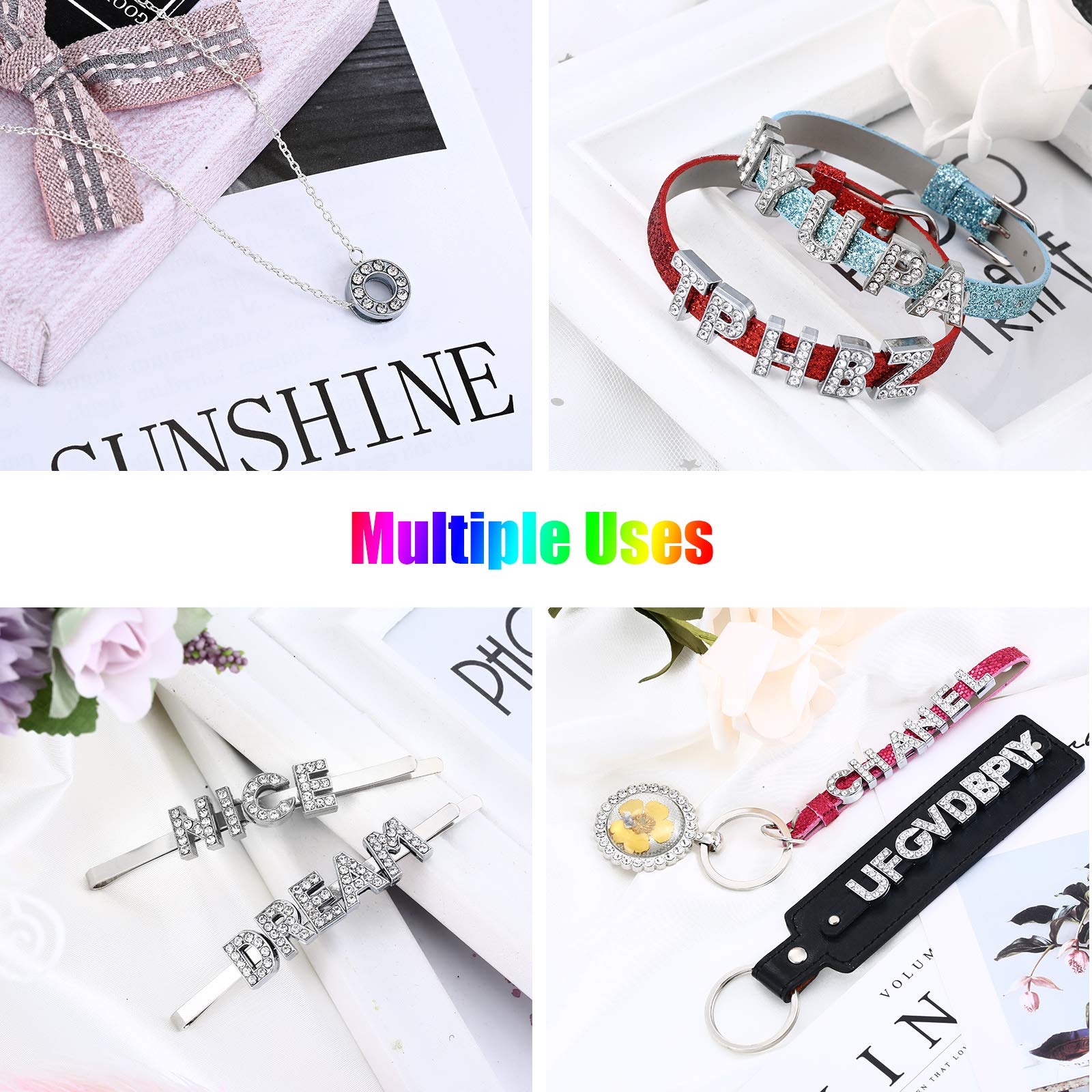 WILLBOND 104 Pcs A-Z 8mm Rhinestone Alphabet Charms - Full Set of Sparkling Letter Sliders for DIY Jewelry Making, Scrapbooking & Craft Projects - Perfect for Bracelets, Necklaces & Keychains