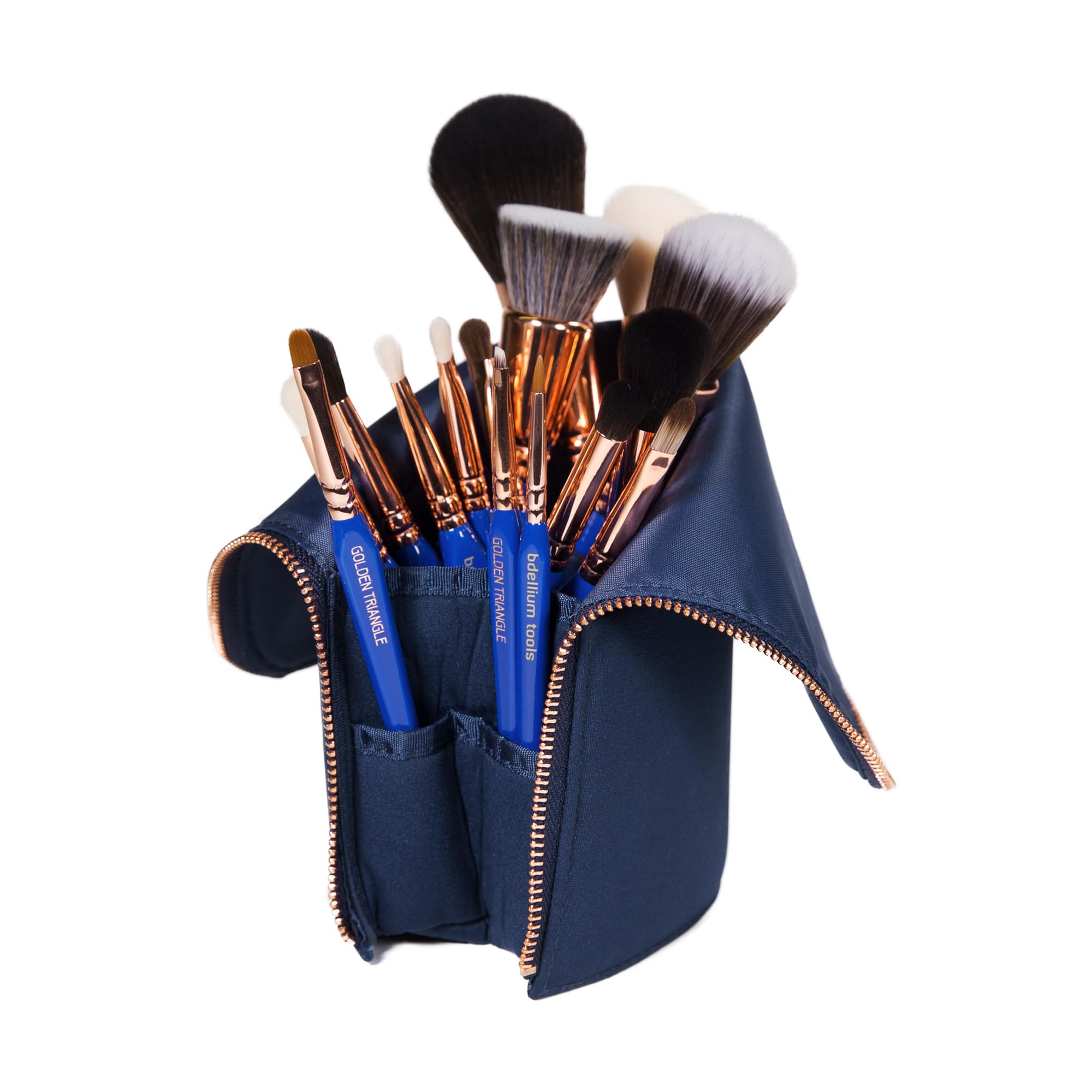 Bdellium Tools Professional Makeup Brush Set - 15 Piece Golden Triangle Collection with Stand-Up Pouch | Perfect for Makeup Artists & Beginners | Ideal for Contouring, Blending & Full Face Makeup Application