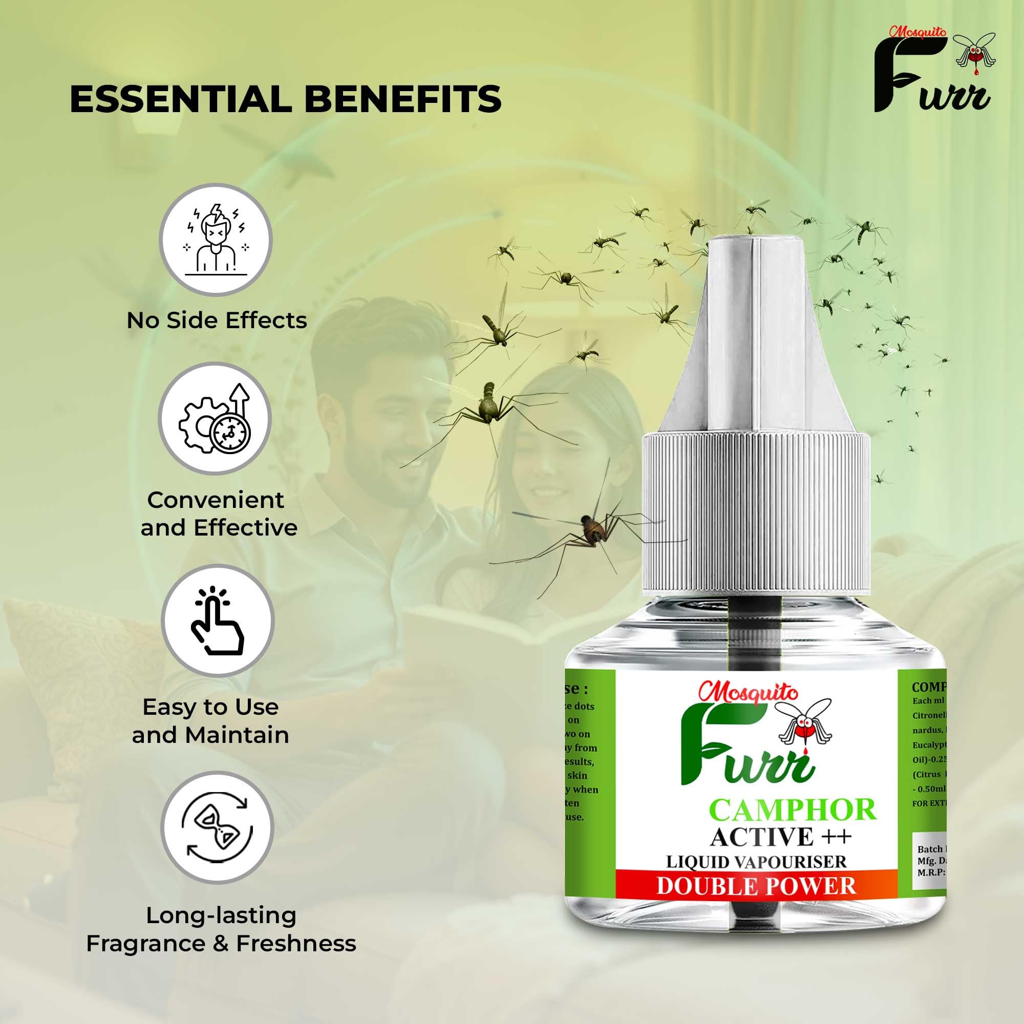 Mosquito Repellent Vaporizer Refill - 100% Herbal, Chemical-Free & Non-Toxic (8-Pack, 45ml) | Double Power Protection for Home, Bedroom & Outdoor Use