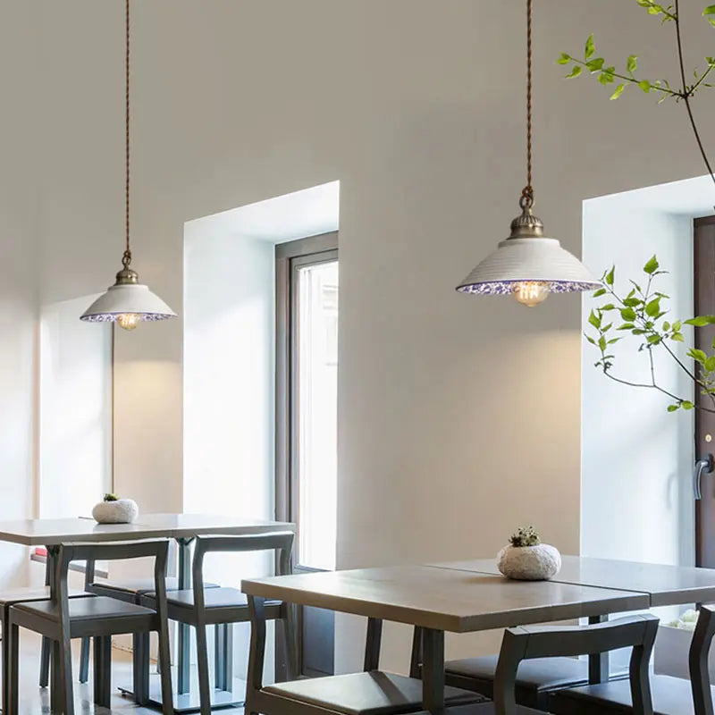 Handmade White Ceramic Pendant Light - Modern Farmhouse Ceiling Fixture for Kitchen, Dining Room & Bedroom Lighting Decor