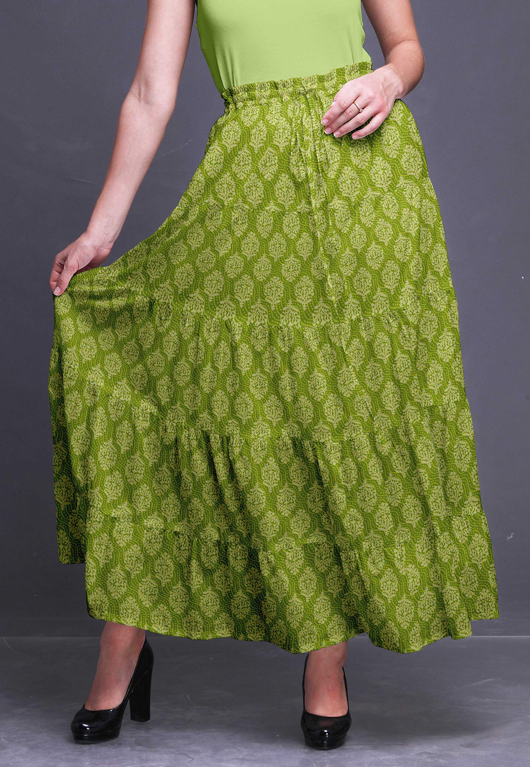 Bimba Printed Long 5-Tier Cotton Skirt for Women | Boho Maxi Skirt | Perfect for Beach Vacations, Music Festivals & Summer Outfits