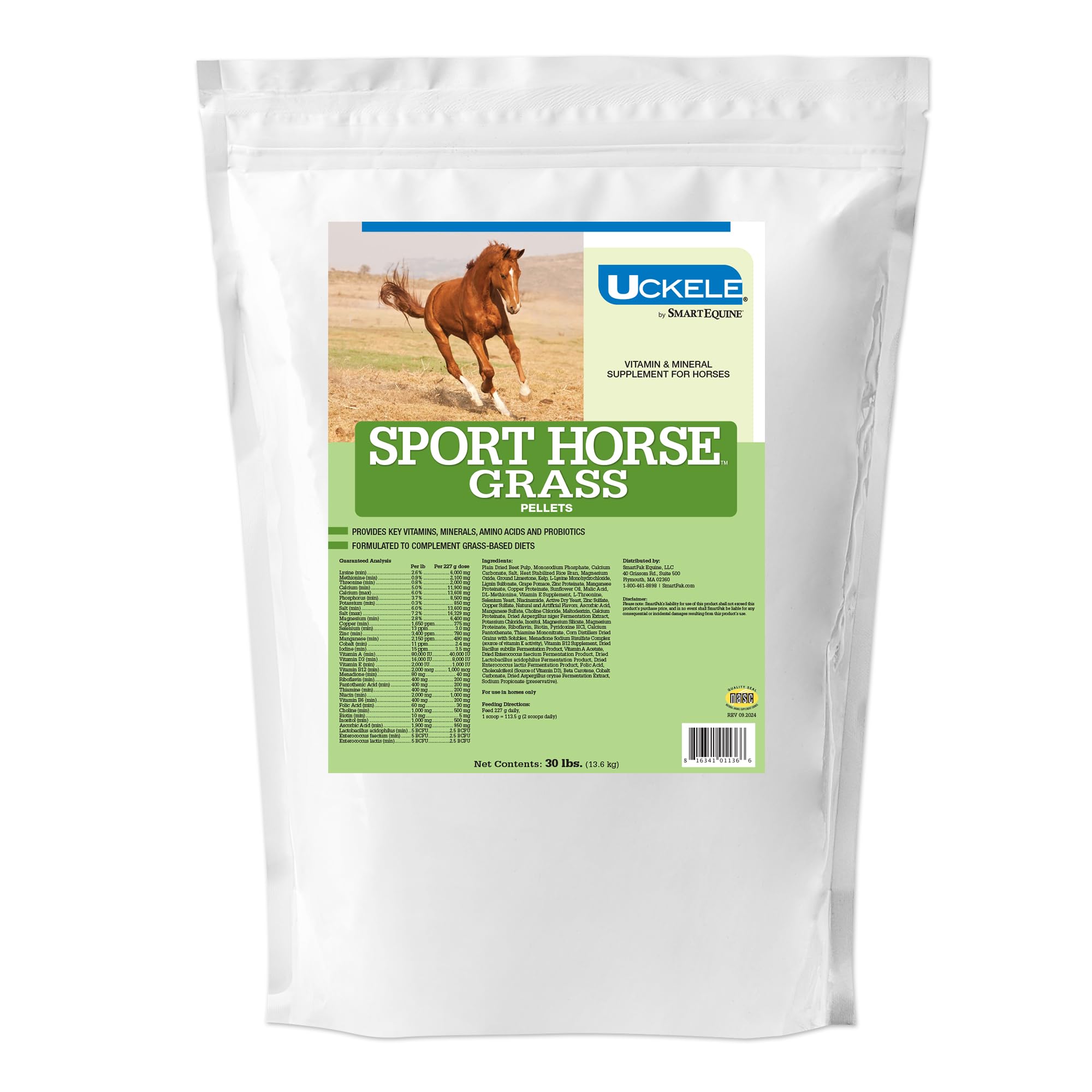 SmartEquine Sport Grass Pellets for Horses - Probiotic & Prebiotic Supplement with Vitamins, Minerals & Vitamin E | Muscle Support Amino Acids | 30 lb Bag for Athletic Horses | Ideal for Performance Training & Recovery