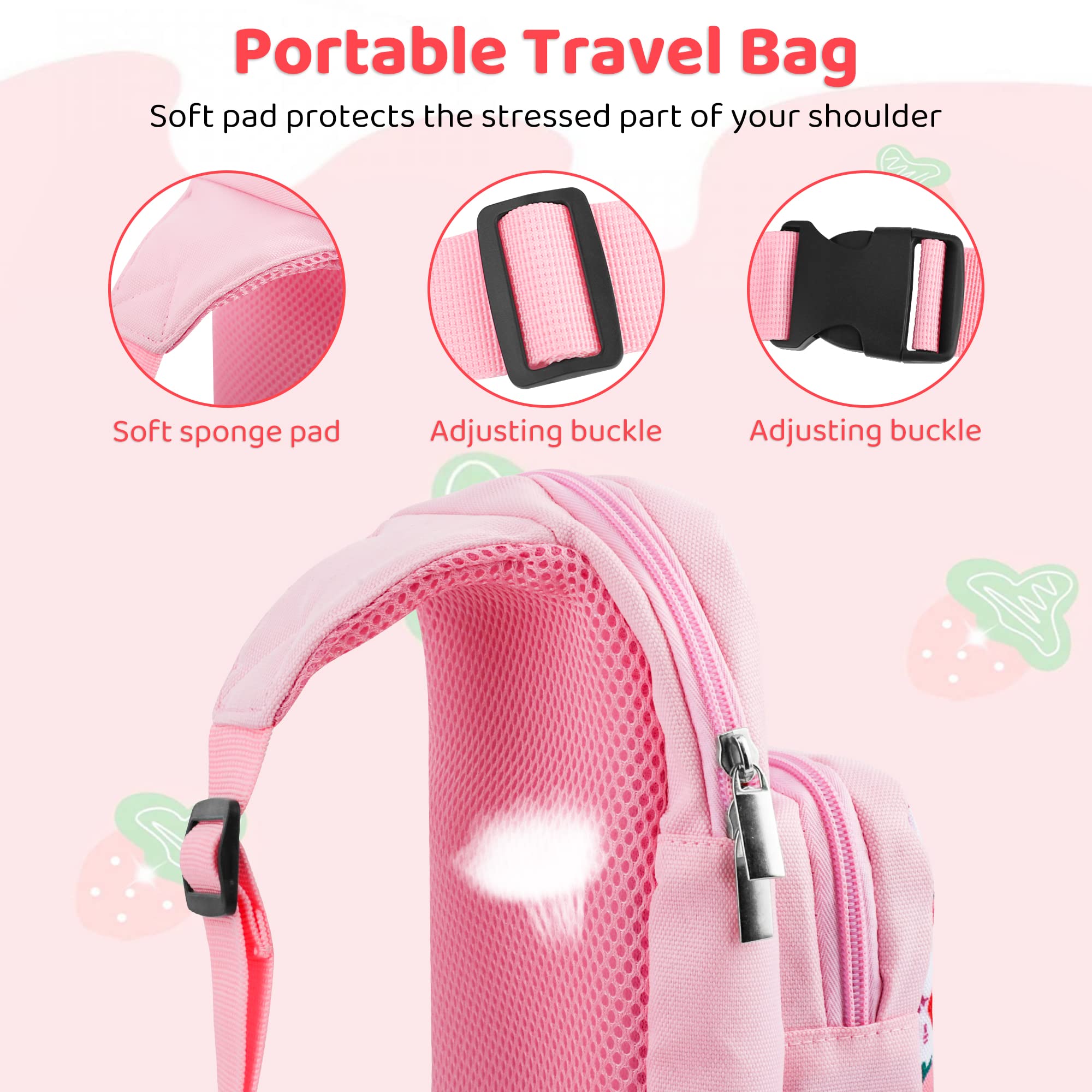 RHOTALL Pink Travel Bag for Nintendo Switch/Lite/OLED - Large Capacity Portable Carrying Case with 12 Game Slots & Thumb Grip Caps (Strawberry) - Perfect for Gaming On-The-Go, Travel Accessories Storage & Shoulder Backpack