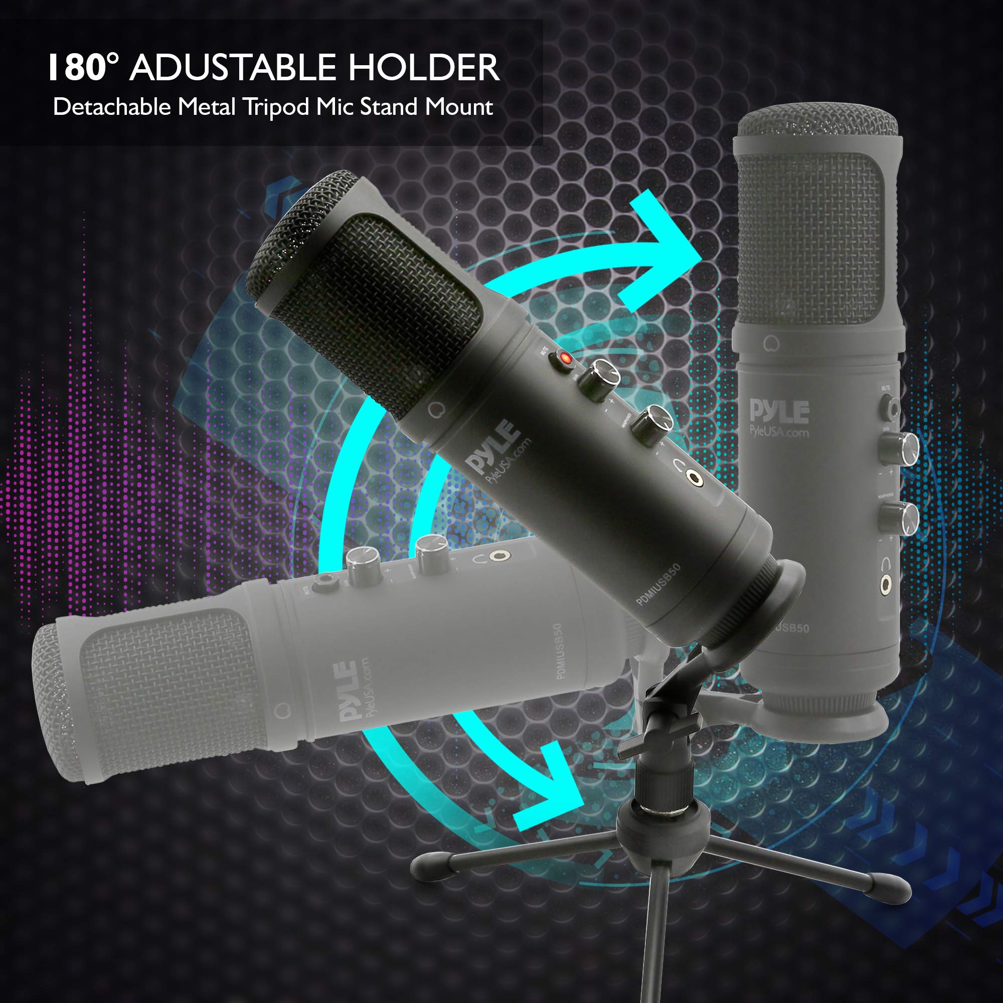 Professional USB Condenser Microphone with Blue LED, Adjustable Gain & Mute Control - Studio Quality PC Mic with Headphone Jack & Tripod Stand for Podcasting, Streaming, Gaming, Voice Recording & Home Studio Setup