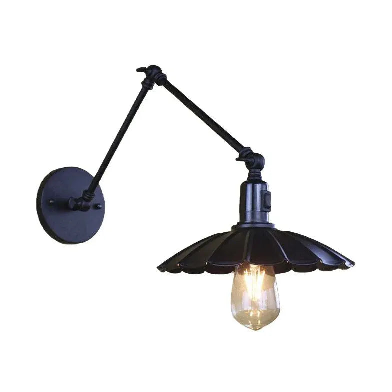 Vintage Flower Lampshade Swing Arm Wall Light - Adjustable Reading Light for Bedroom, Living Room & Study Room