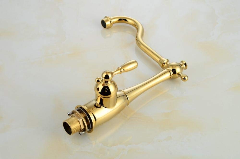 Gold Plated Single Handle Kitchen Sink Faucet - 360° Swivel Deck Mount Mixer Tap with Hot & Cold Water - Perfect for Modern Homes & Restaurant Use