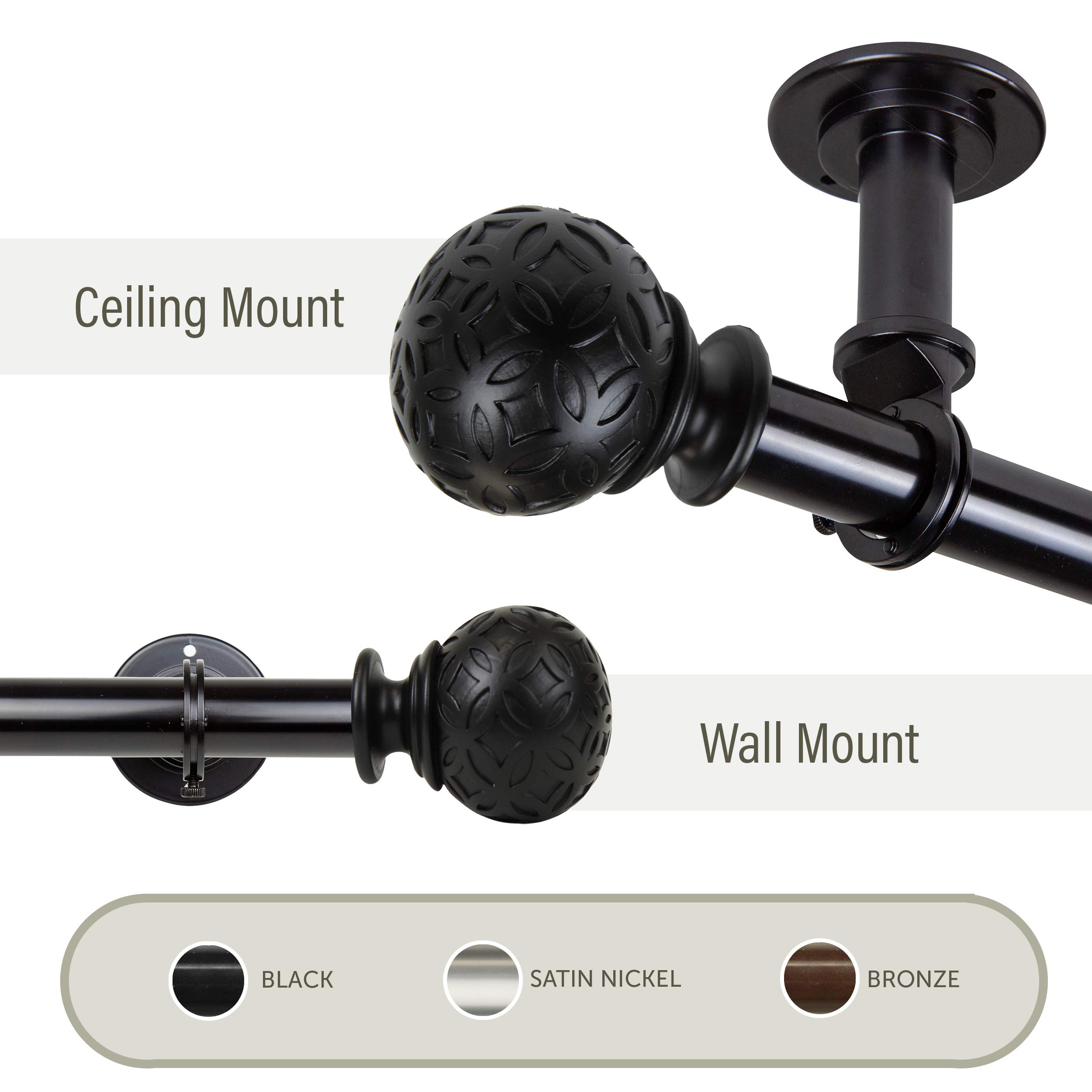Rod Desyne Odelia 1 Inch Black Ceiling Curtain Rod - Adjustable 160 to 240 Inches - Heavy Duty Room Divider for Living Room, Bedroom, or Office Partition