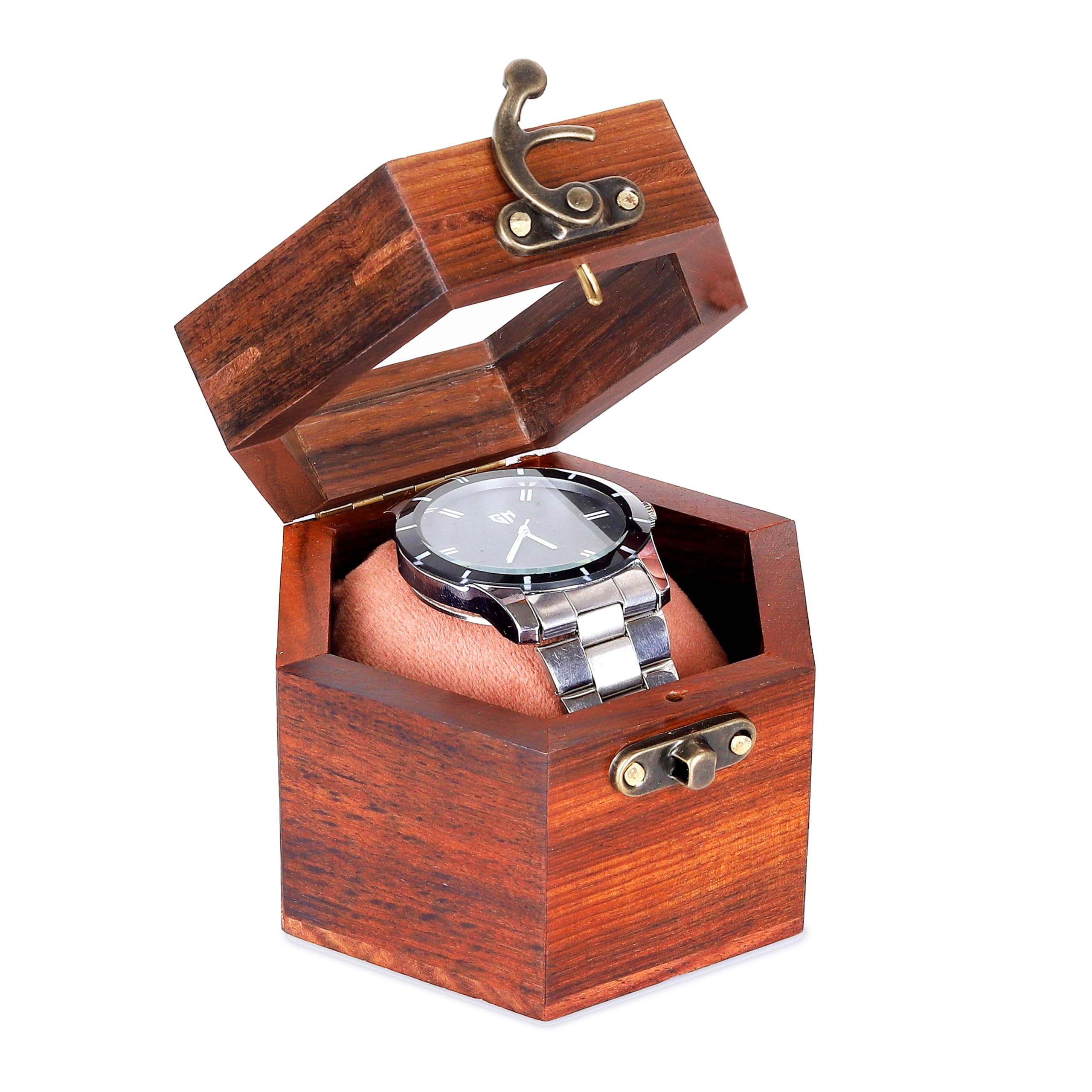 Premium Single Slot Watch Box for Men - Dark Rosewood Watch Display Case with Glass Lid | Luxury Watch Organizer & Travel Storage | Valentine's Gift for Him, Business & Home Decor Use