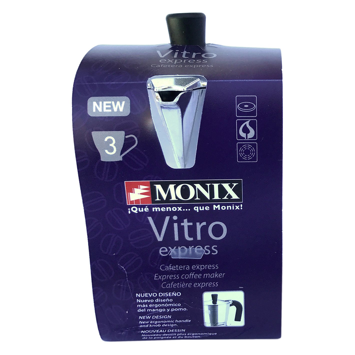Monix Vitro Express Italian Aluminum Stovetop Espresso Maker - 3 Cup, Silver - Perfect for Home, Office & Camping Coffee Brewing