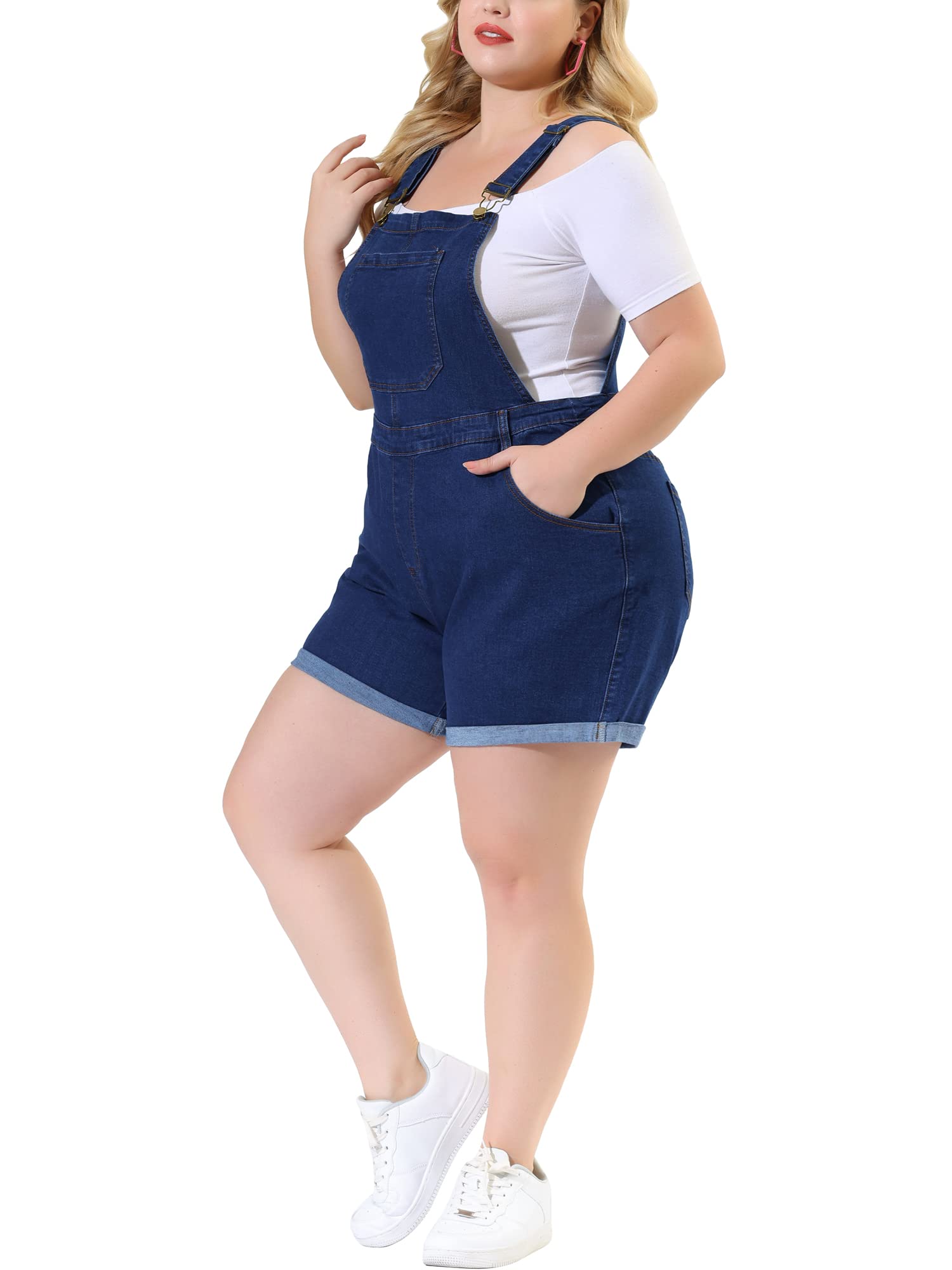 Agnes Orinda Women's Plus Size Denim Overalls with Roll Hem & Pockets - Comfortable Jean Jumpsuit for Casual Wear, Outdoor Activities & Summer Fashion