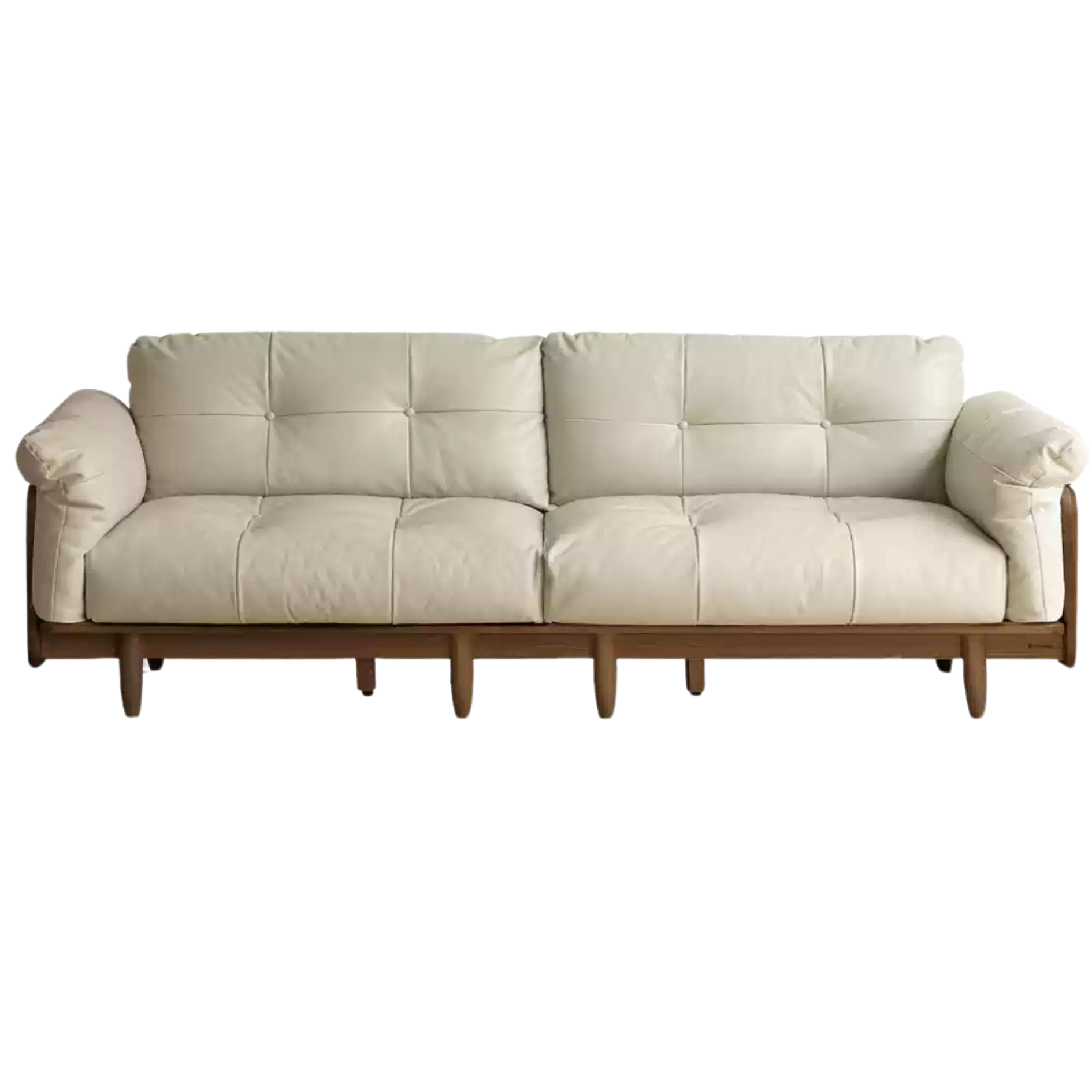 Premium Oak Solid Wood Genuine Leather Fabric Sofa - Modern Living Room Furniture for Home & Office - Comfortable Seating for Relaxation & Entertainment