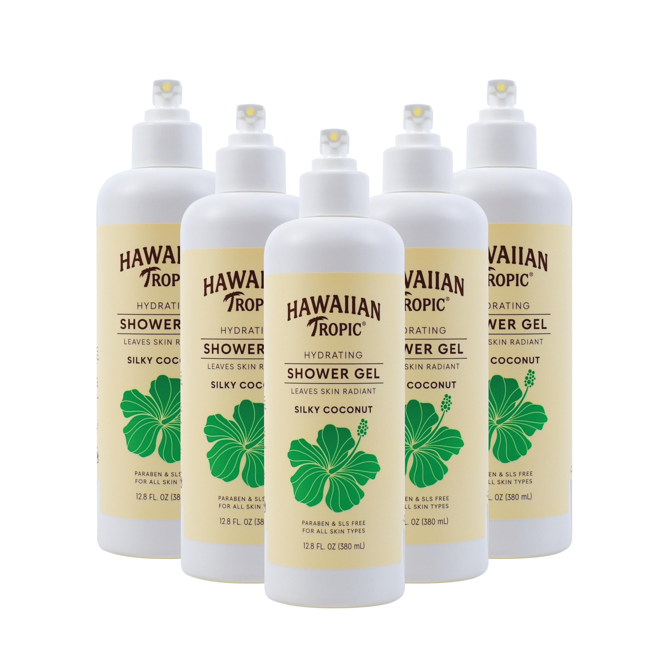 Hawaiian Tropic Hydrating Shower Gel & Body Wash - 5 Pack (380ml Each) | Silky Coconut Scent | Sulfate Free & Paraben Free | Bulk Size for Hotels, Airbnb & Guest Bathrooms | Perfect for Travel, Vacation & Spa Days