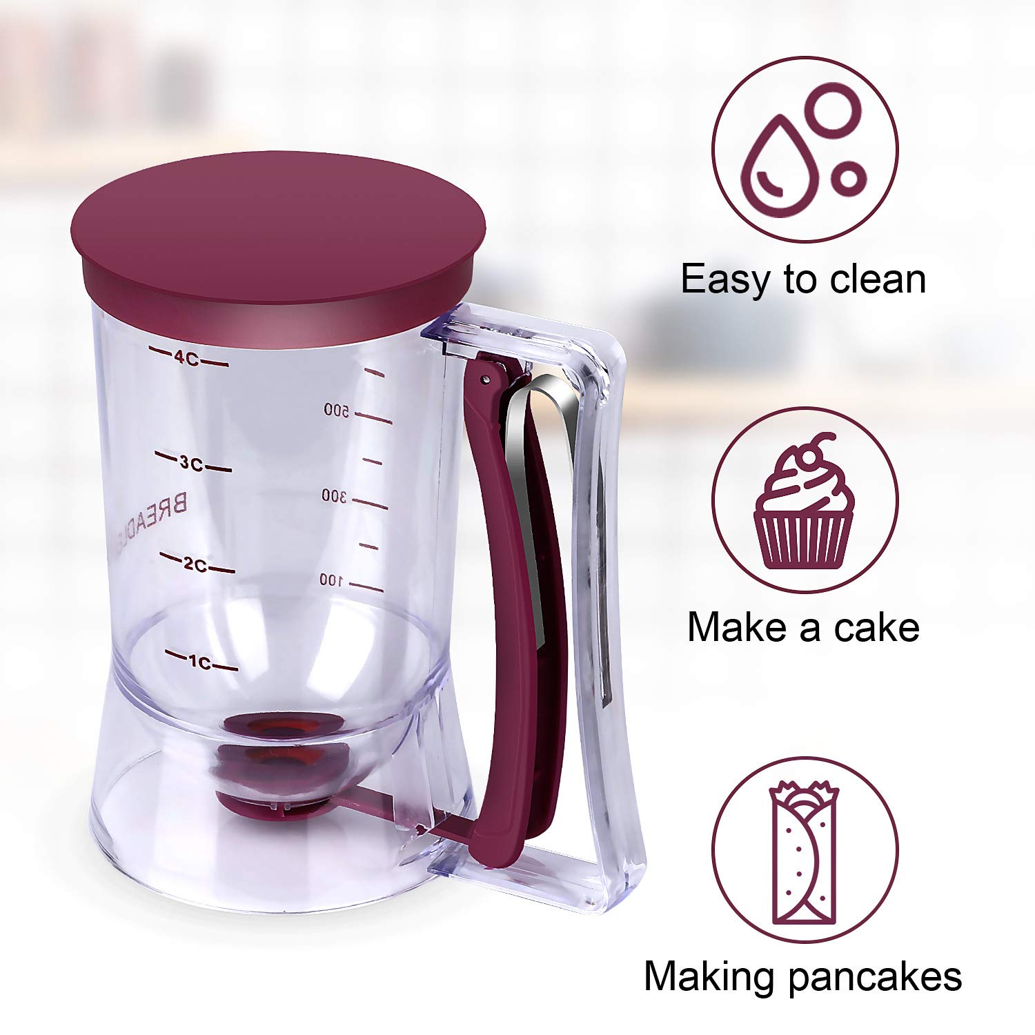 **Purple Batter Dispenser for Cupcakes, Pancakes, Waffles & Cookies - Precise Measuring Cup & Cream Separator - Essential Baking Tool for Home & Professional Bakers (Ideal for Parties, Breakfast & Dessert Making)**
