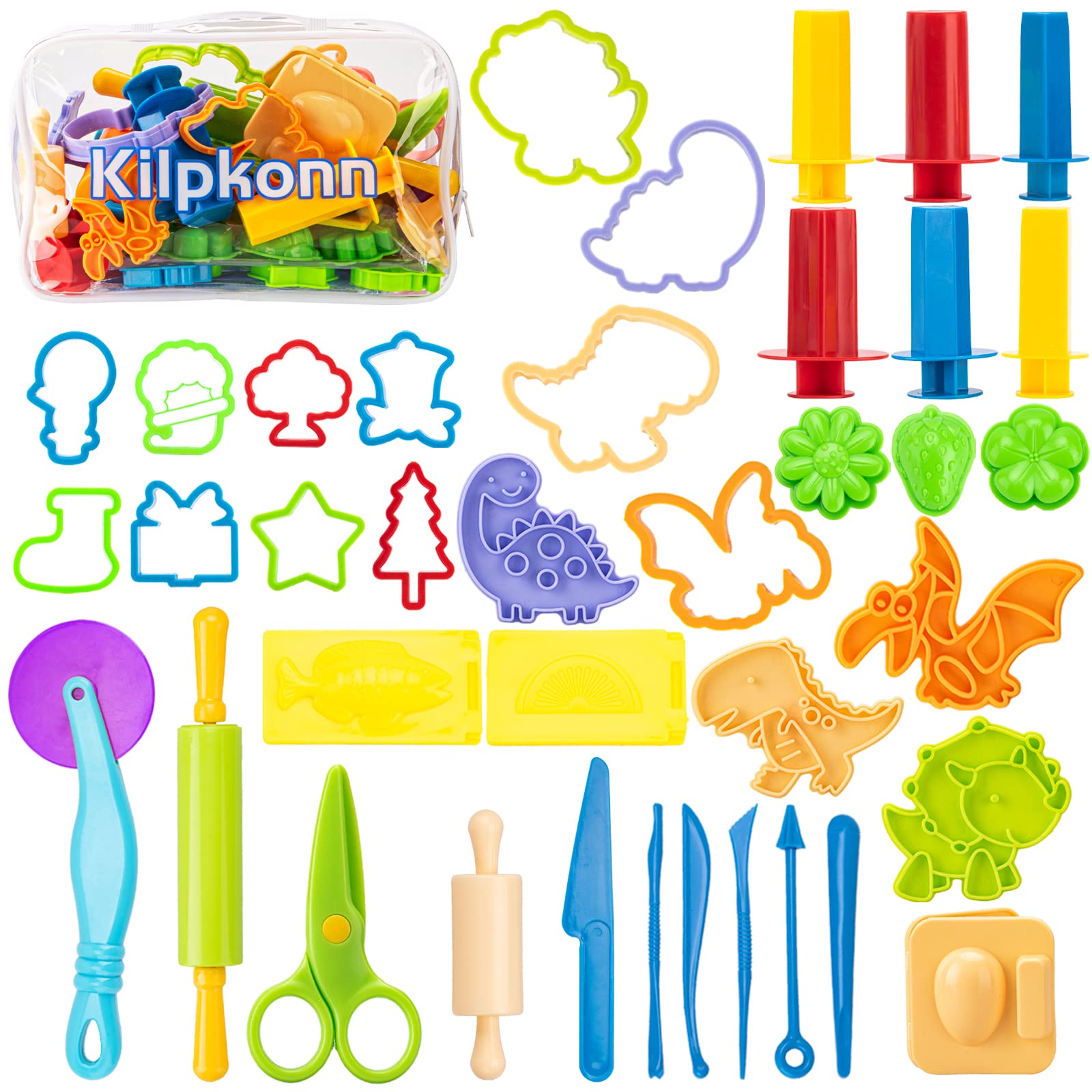 42Pcs Turtle Dough Tools Kit for Kids - Includes Molds, Cutters, Scissors & Rolling Pin with Storage Bag - Fun Playdough Accessories for Toddlers Boys & Girls - Perfect for Birthday Parties, Classroom Activities & Creative Play