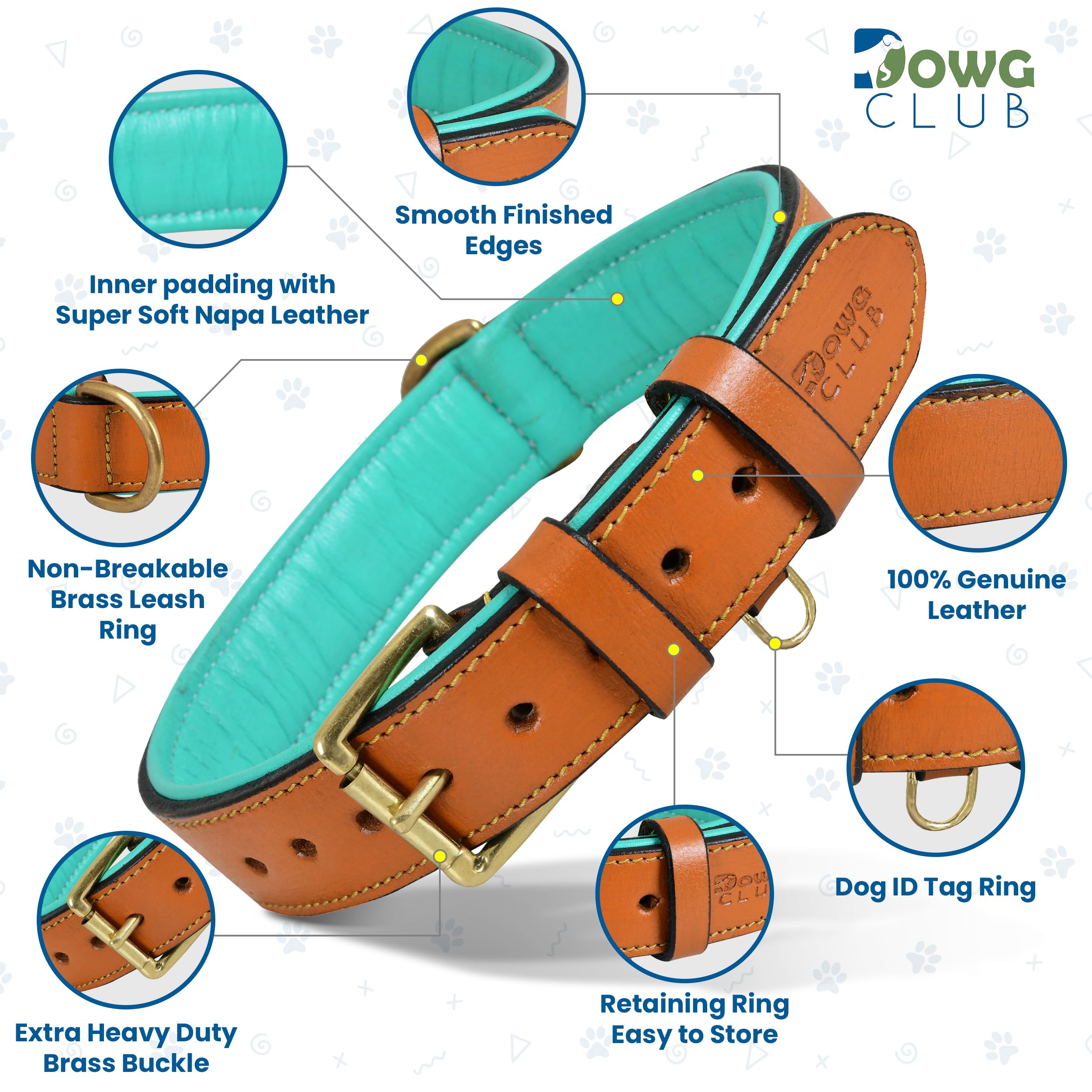 Premium Genuine Full Grain Leather Dog Collar for Medium Dogs - 1 Inch Wide, Heavy Duty with Soft Inner Padding, Comfortable & Durable - Tan (Fits 14.5