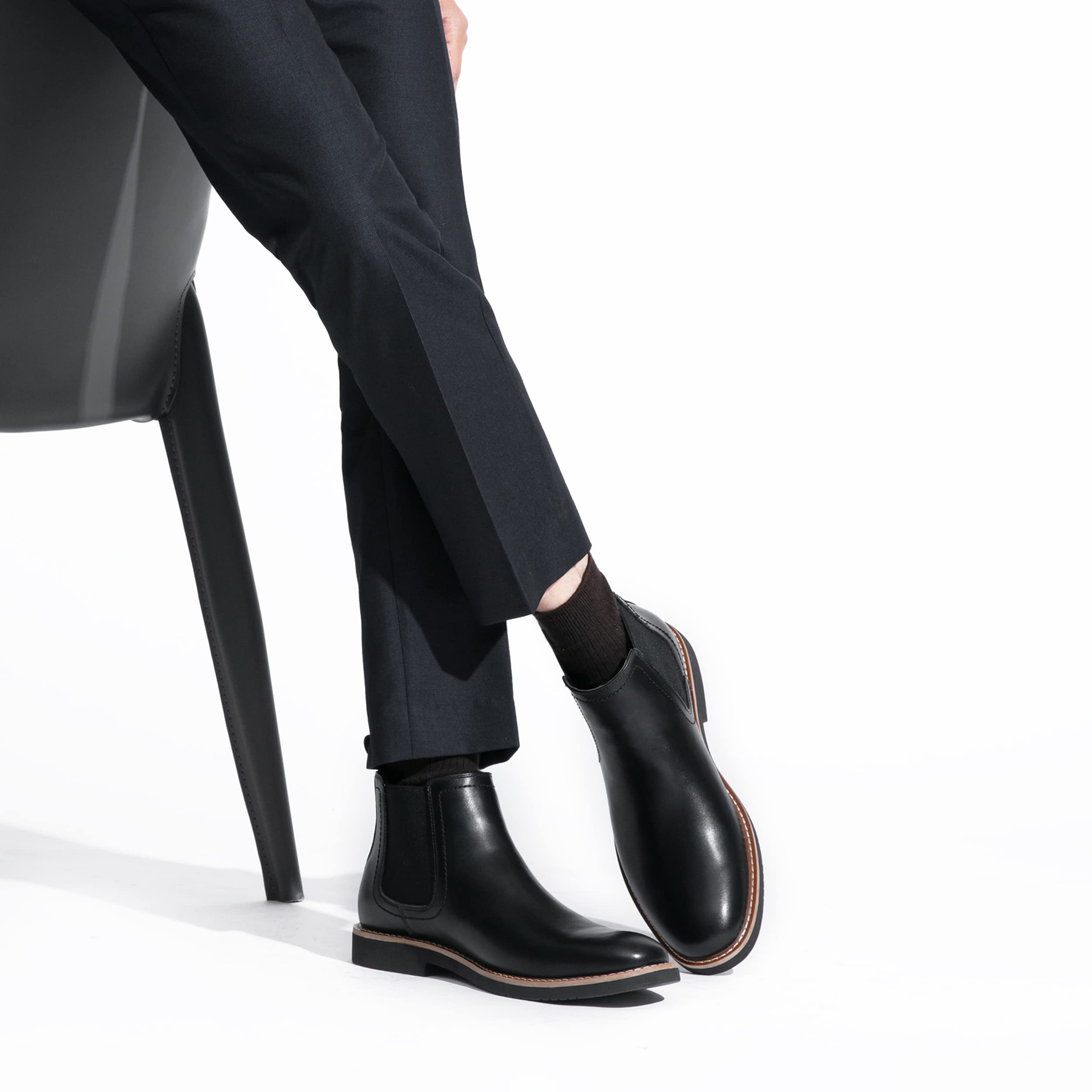Vostey Men's Chelsea Boots - Classic Black Slip-On Ankle Boots for Casual & Dress Wear | Comfortable & Stylish for Work, Office, and Everyday Outfits