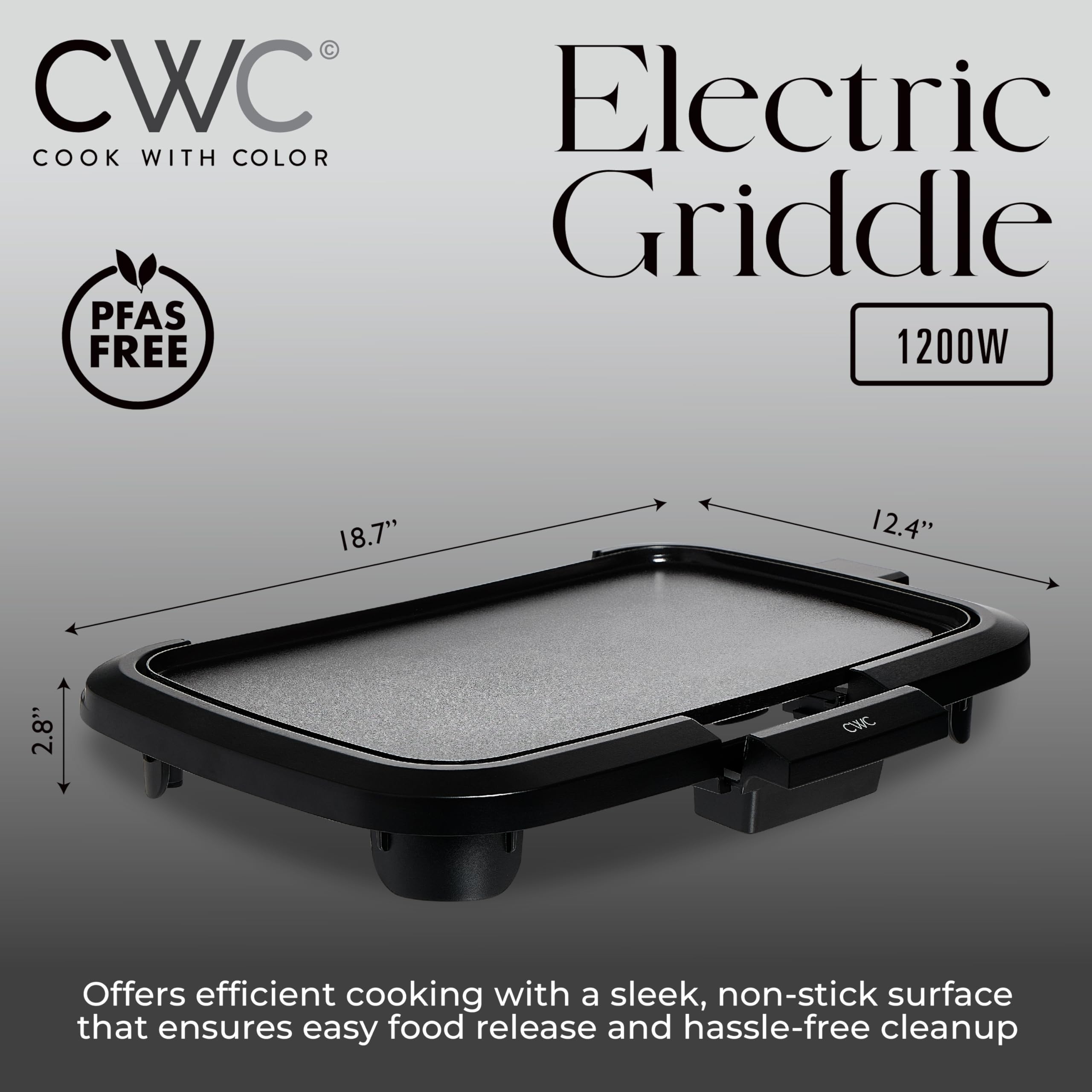 1200W Electric Griddle with Nonstick Surface - Perfect for Pancakes, Burgers, Eggs & More | Adjustable Temperature Control & Slide-Out Drip Tray | 10