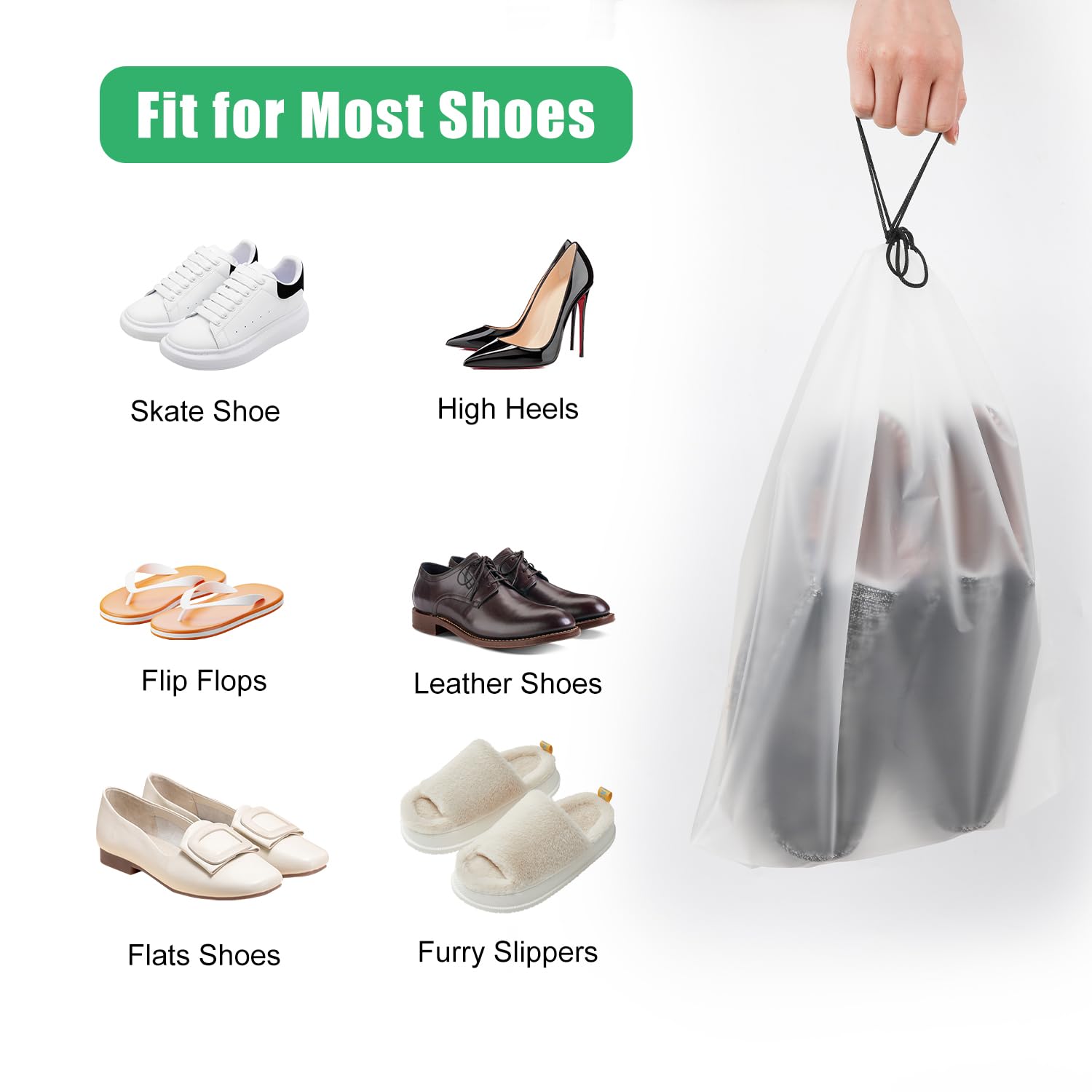 20pcs Clear Travel Shoe Bags - 15.7x11.8 Inch Large Transparent Shoe Covers with Drawstring for Suitcase Packing, Shoe Storage & Moving Organizers - Perfect for Travel, Gym, Home Storage & Dust Protection (Men & Women)