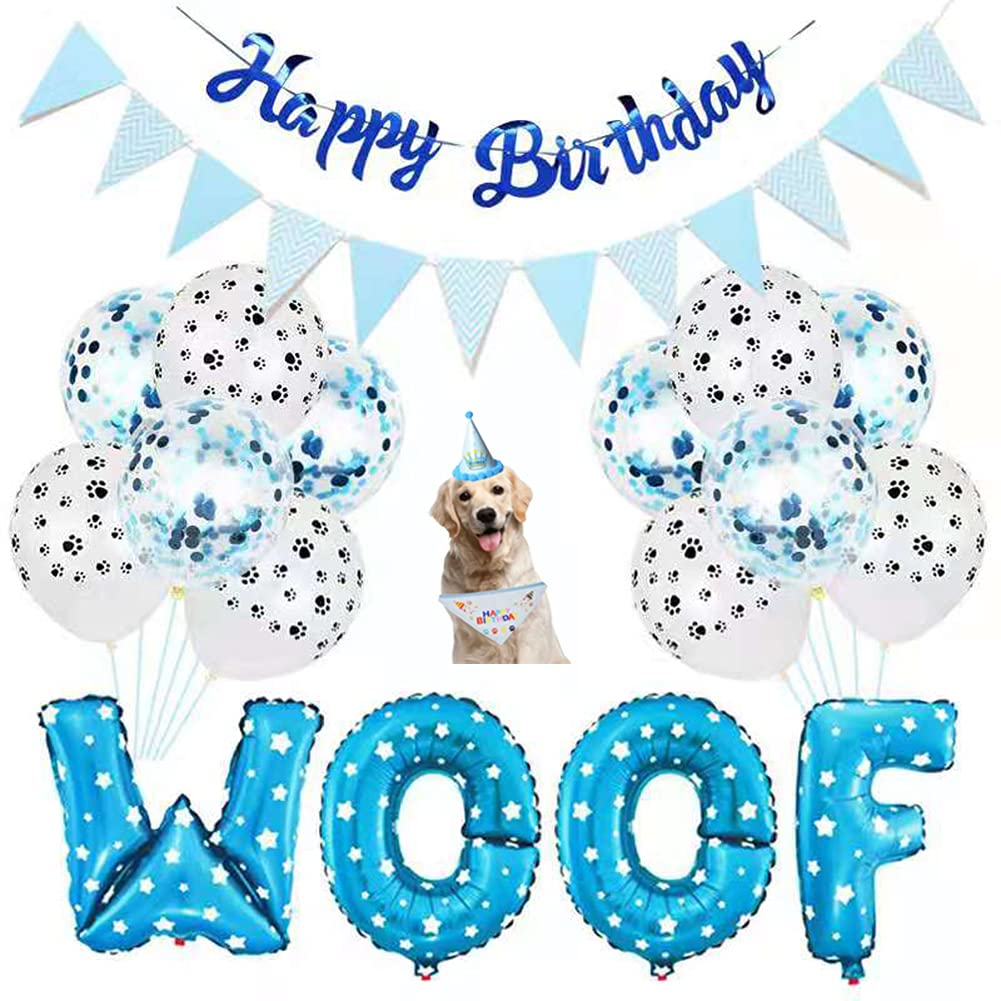 Dog & Cat Birthday Party Supplies Set - Blue & Pink Paw Print Balloons, Sequined Balloon, Birthday Hat, Banner & Bandana for Pet Celebrations | Perfect for Puppy & Kitty Birthday Parties, Adoption Anniversaries & Pet Celebration Events