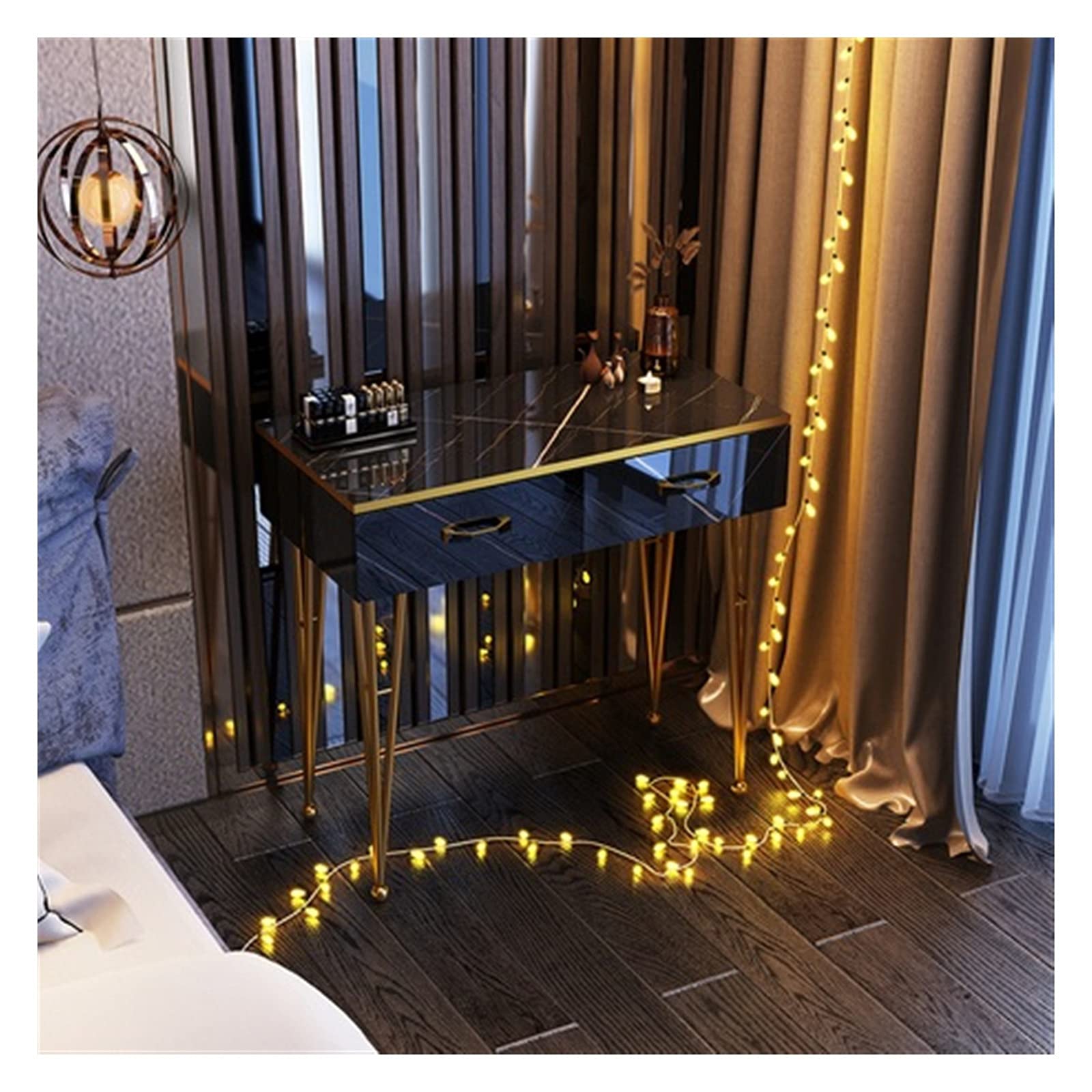 Zongshengshop Black 80cm Dressing Table with Lights Mirror & Metal Legs - Makeup Vanity Cabinet Set with Drawers for Bedroom, Perfect for Makeup Storage & Beauty Routine Organization