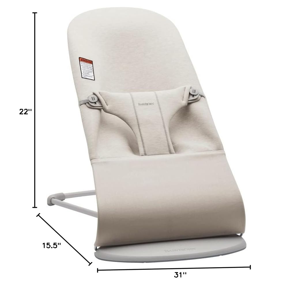 BabyBjörn Bouncer Bliss - Adjustable 2-in-1 Baby Bouncer & Toddler Chair (8-29 lbs) | Lightweight Portable Infant Seat with 4 Positions | Light Beige 3D Jersey Fabric | Perfect for Nursery, Living Room & Travel