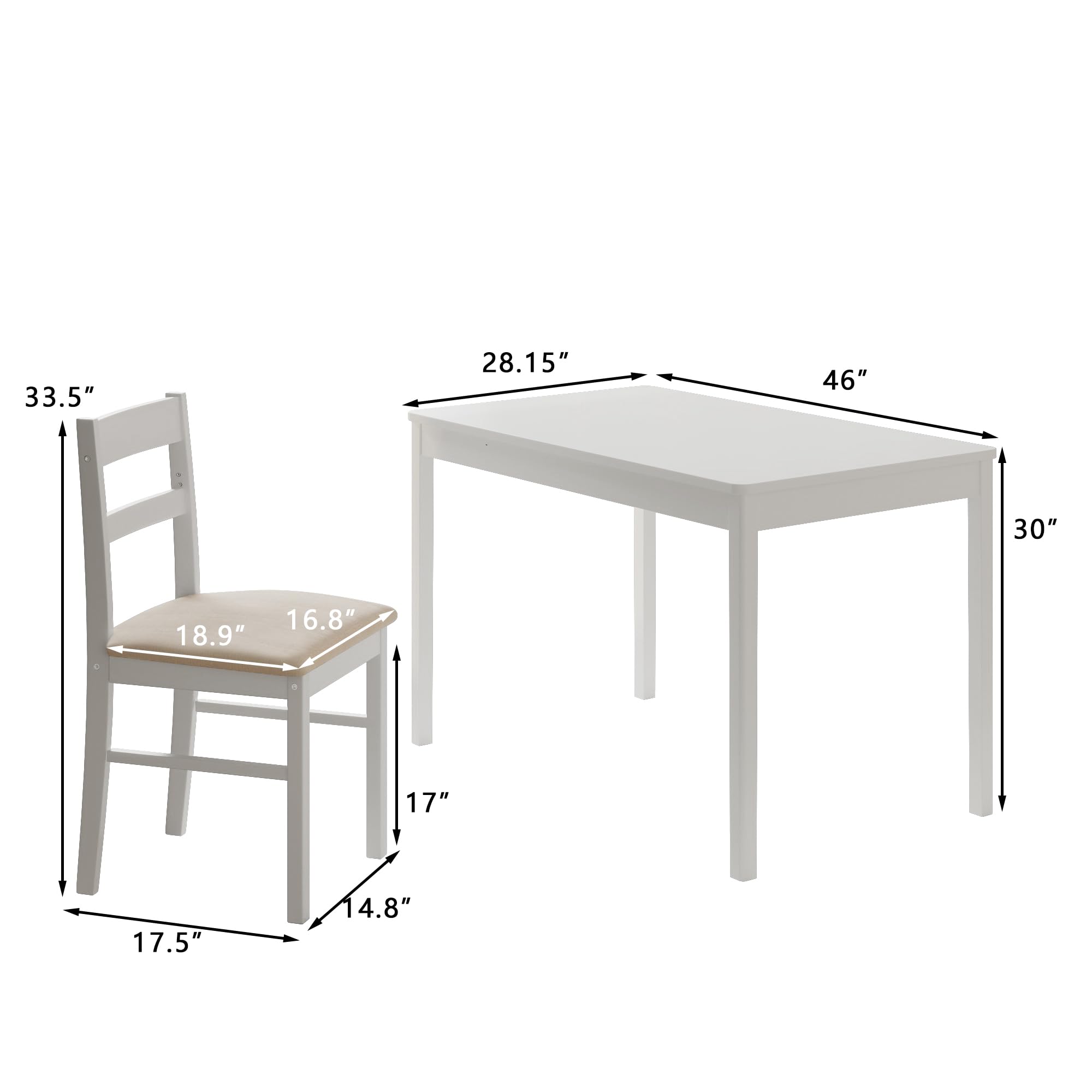 5-Piece Solid Wood Modern Rectangular Dining Table Set for 4 - White Kitchen Table & Chairs with Soft Cushions - Perfect for Dining Room, Breakfast Nook, Small Apartment & Entertaining Guests