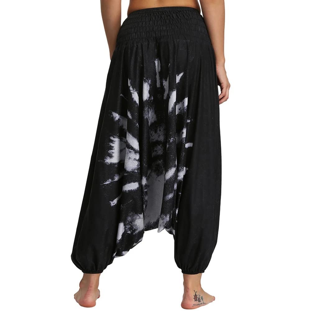 WPYYI Women's Boho Harem Yoga Pants - Loose Fit Hippie Palazzo Casual Beach Pants for Yoga, Sports & Travel - Black One Size - Perfect for Yoga, Beach Outings & Relaxing at Home