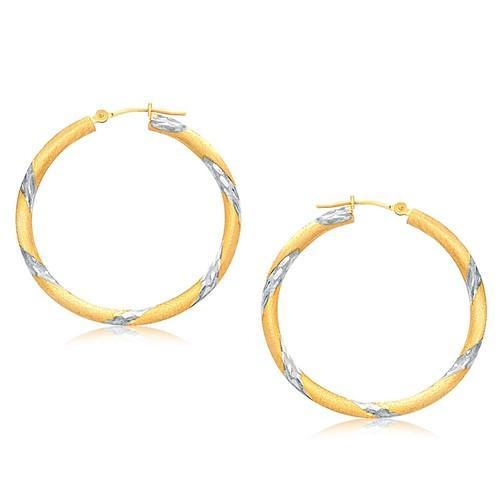 14K Two Tone Gold Polished Hoop Earrings - 30mm Round Huggie Earrings for Women, Dainty Everyday Jewelry Gift for Her, Perfect for Work, Date Night & Special Occasions