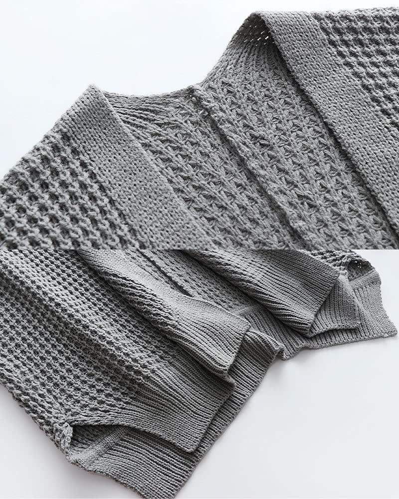 Women's Chunky Knit Waffle Cardigan - Ribbed Cuffs & Batwing Sleeves Open Front Loose Fit Casual Sweater Coat | Perfect for Fall Layering, Coffee Dates & Cozy Home Wear