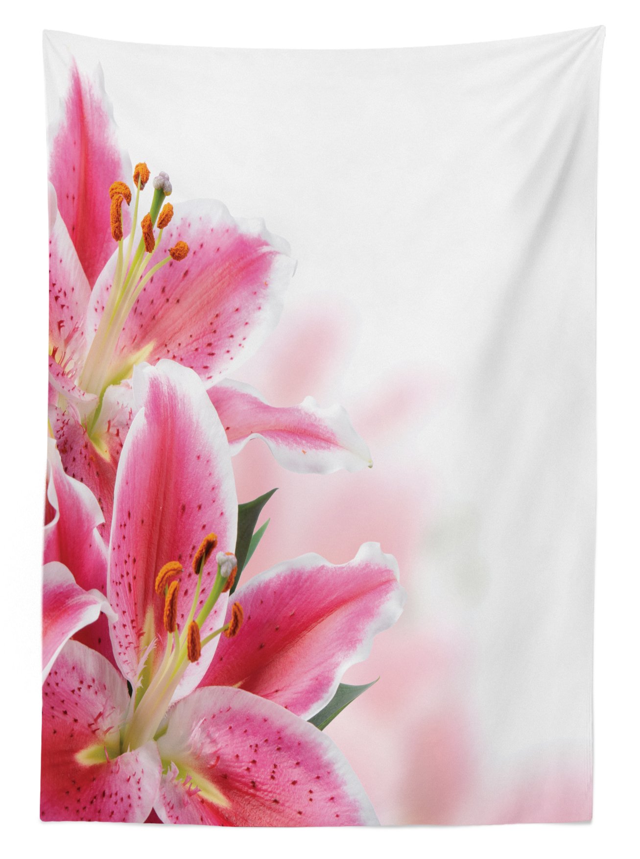 Ambesonne Floral Outdoor Tablecloth - Pink and White Lily Bouquet Design, Washable Picnic Table Cover 58x104 Inches, Perfect for Garden Parties, Bridal Showers & Outdoor Dining - Pink Orange Green Decor