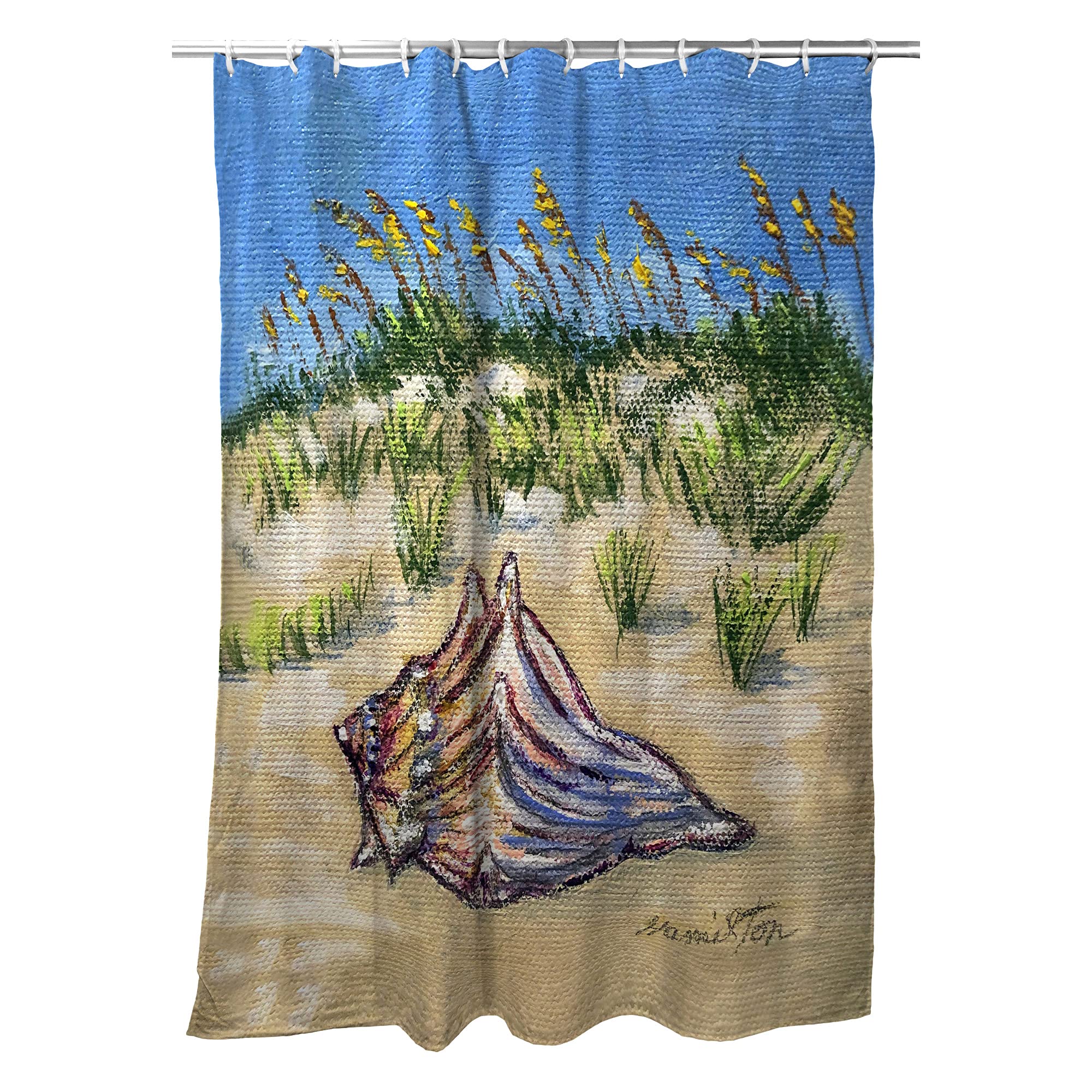 Betsy Drake Conch Found Shower Curtain - Coastal Beach Theme Bathroom Decor for Nautical & Seaside Inspired Homes