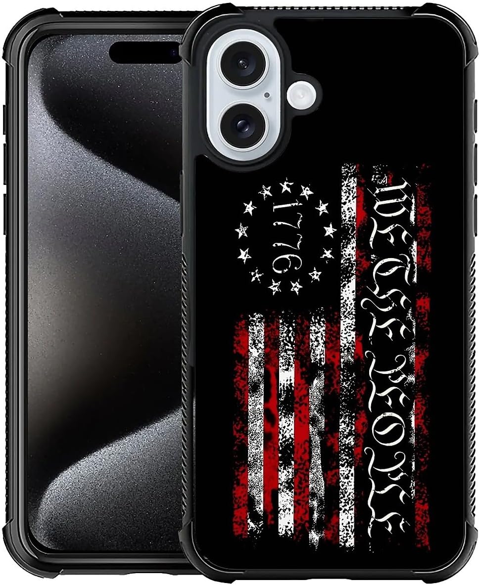 Premium Shockproof iPhone 16 Case - Wooden Cross & American Flag Design, Soft TPU Edges, Rugged Protective Cover | Patriotic Style for Everyday Protection & Outdoor Adventures | Compatible with iPhone 16