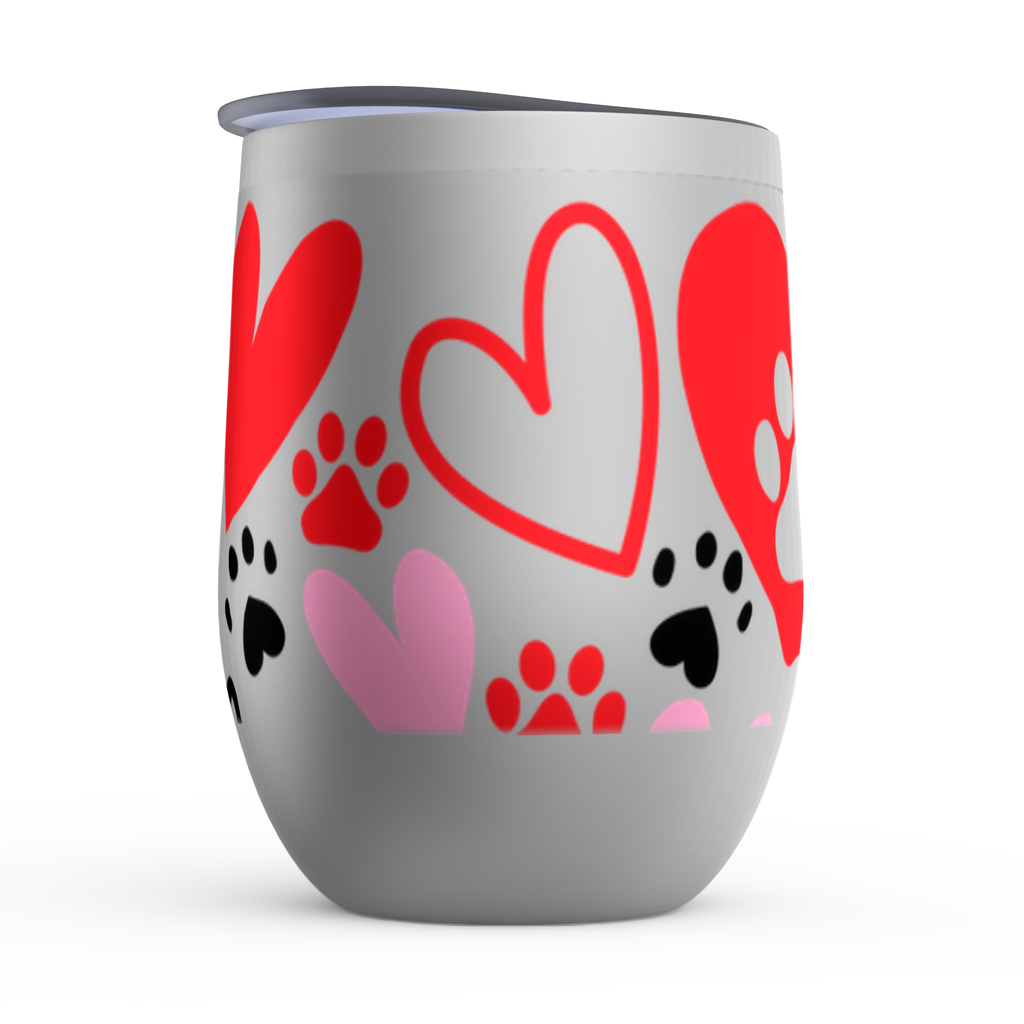 Paw Heart Stemless Wine Glasses - 15oz Cute Pet Lover Wine Tumblers for Dog & Cat Owners - Perfect for Valentine's Day, Housewarming Gifts & Wine Parties