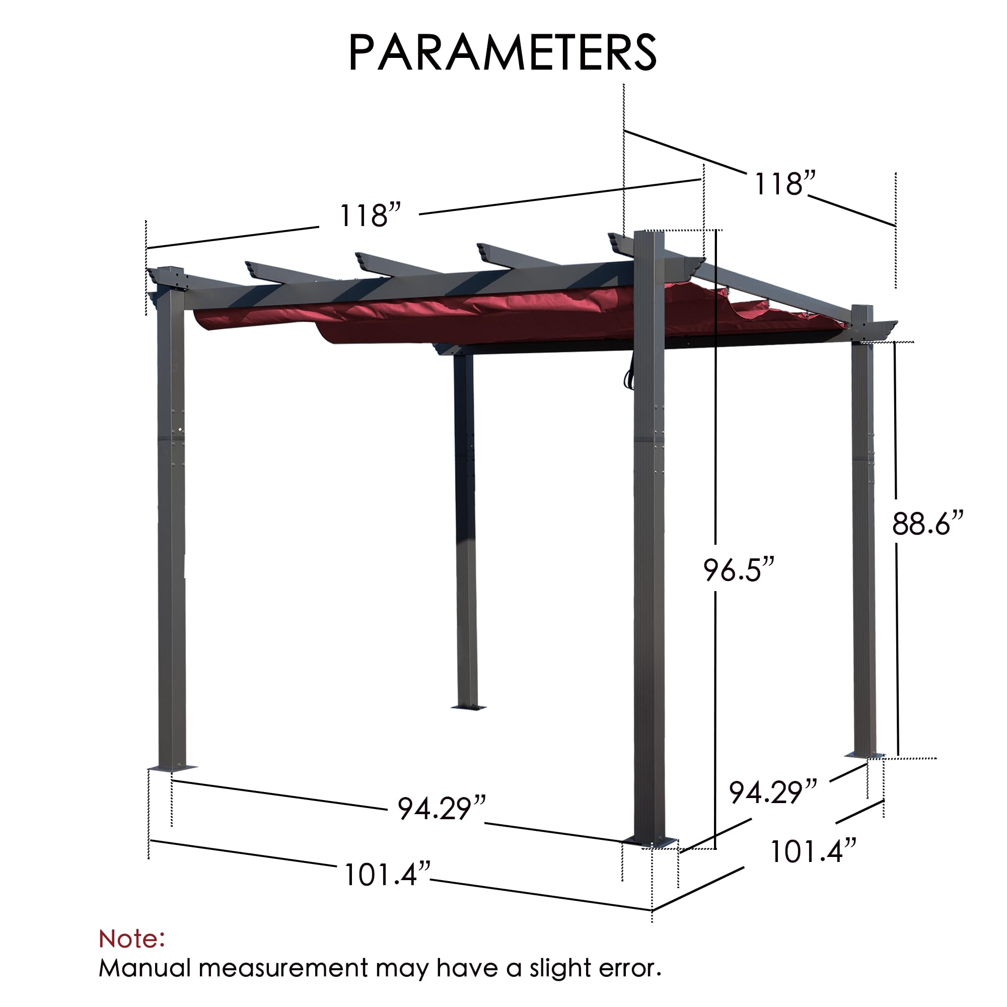 Kozyard Morgan 10' x 10' Retractable Pergola with Sun Shade Canopy - Outdoor Aluminum Patio Cover for Backyard, Deck & Garden - Modern Metal Grill Gazebo Shelter (Burgundy) - Perfect for Outdoor Dining, Lounging & Entertaining