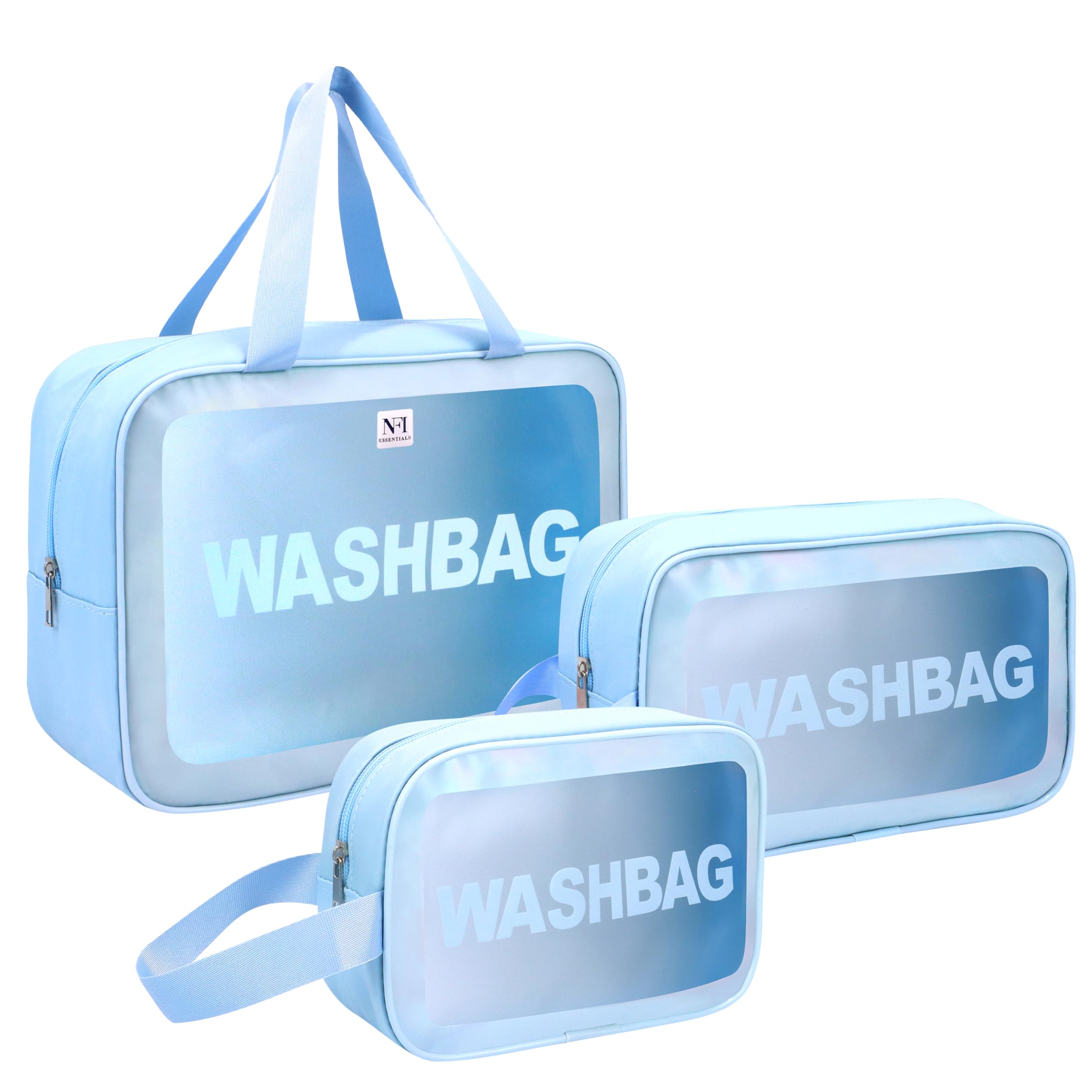 NFI Essentials 3-Pack Clear Wash Bag Pouch - Waterproof Cosmetic Organizer for Women, Travel Makeup Bag, Portable Toiletry Storage - Perfect for Gym, Vacation & Daily Use