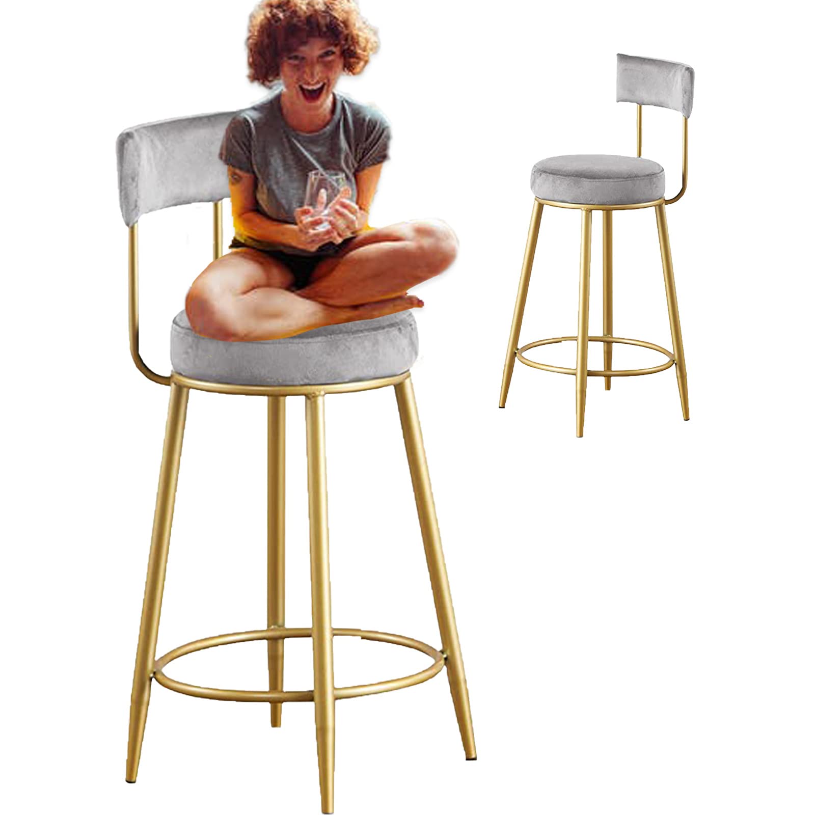 CHENGL Modern Faux Leather Bar Stools Set of 2 - 25 Inch Height Adjustable Bar Chairs with Soft Back Support & Sturdy Metal Legs (330 lbs Capacity) - Perfect for Kitchen Islands, Home Bars & Dining Counter Seating