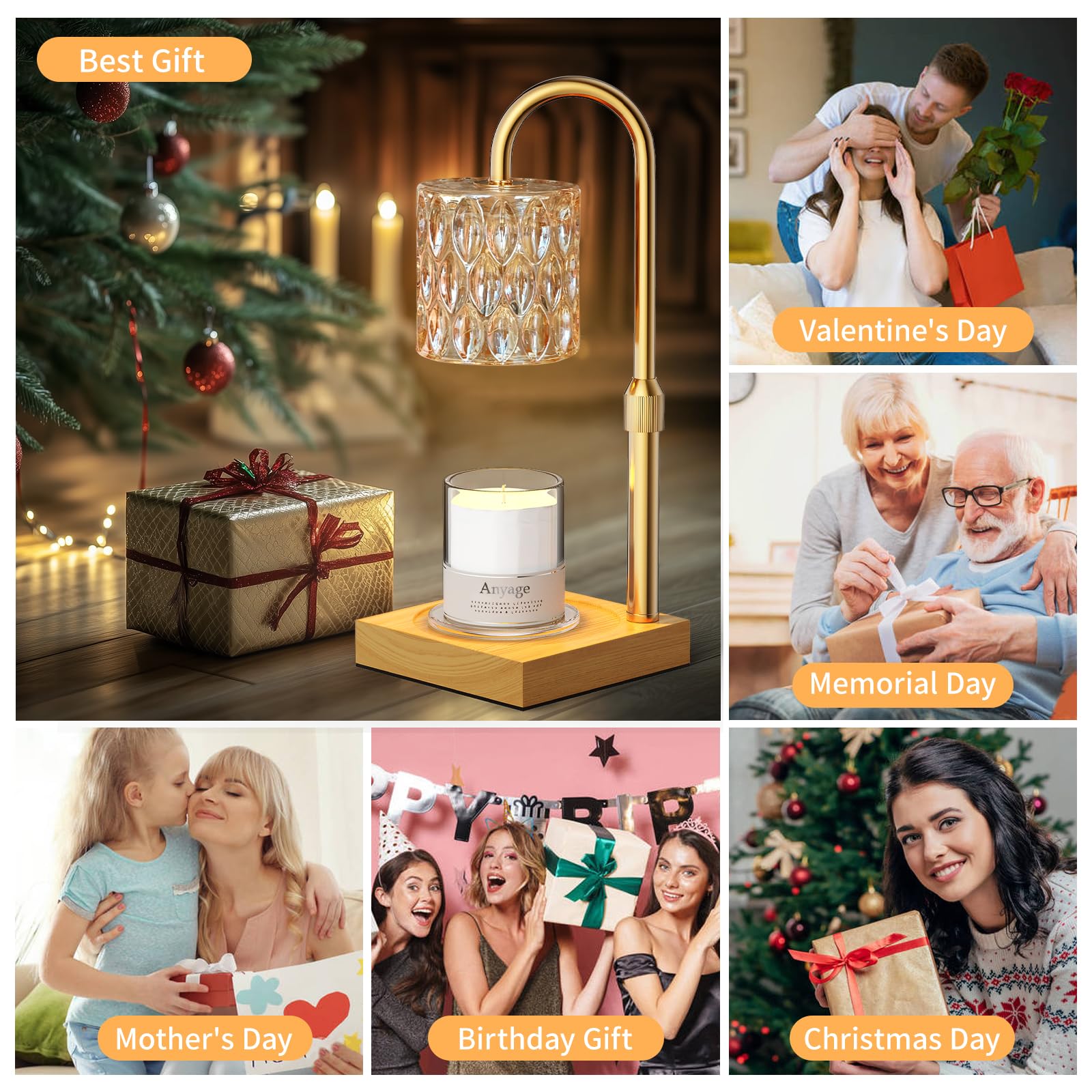 Aromatherapy Candle Warmer Lamp with Timer & Dimmer - Adjustable Height Home Decor Gift with 2 Amber Bulbs - Perfect for Living Room, Bedroom, and Housewarming Gifts