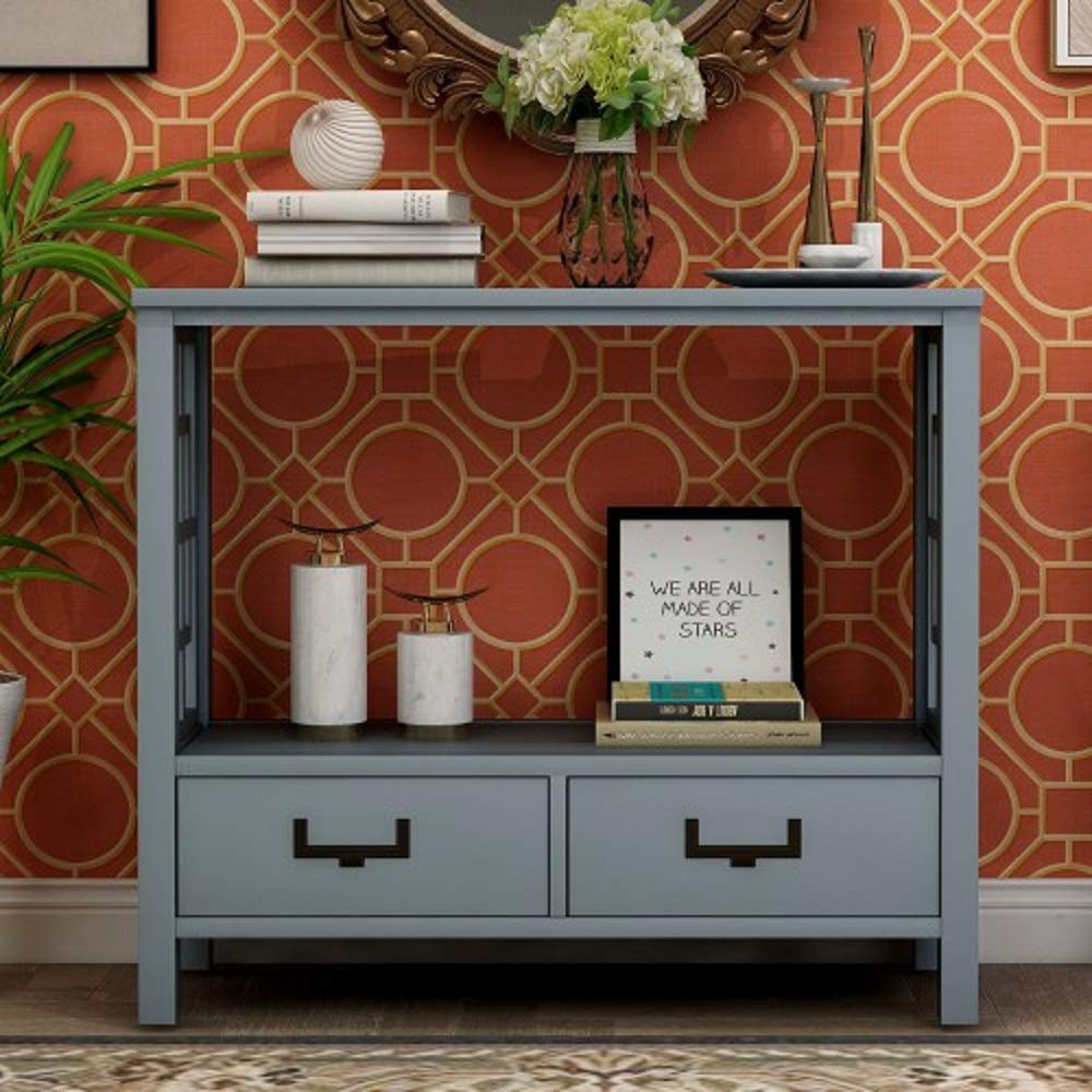 2 Drawer Entryway Console Table with Storage Shelf - Compact Hallway Foyer Table for Small Spaces - Perfect for Living Room, Apartment & Entryway Organization