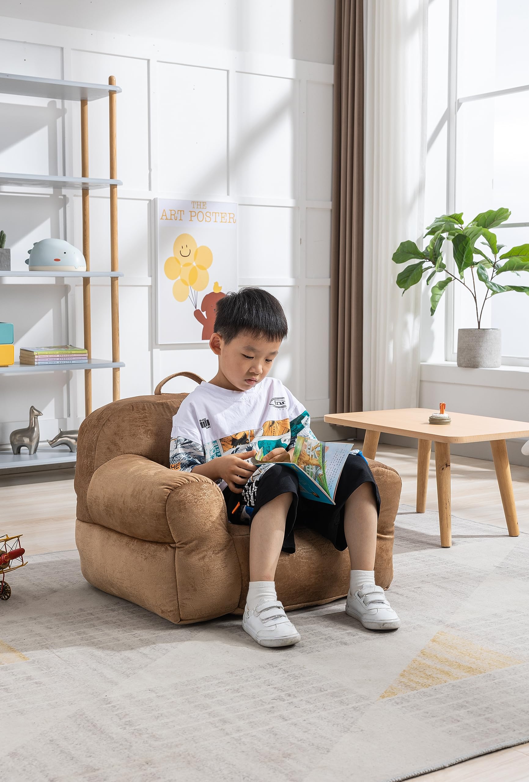 **Kids Velvet Bean Bag Chair - Memory Foam Filled Comfy Beanbag for Boys & Girls, No Assembly Required - Perfect for Reading, Gaming & Relaxing in Bedroom or Living Room (Brown)**
