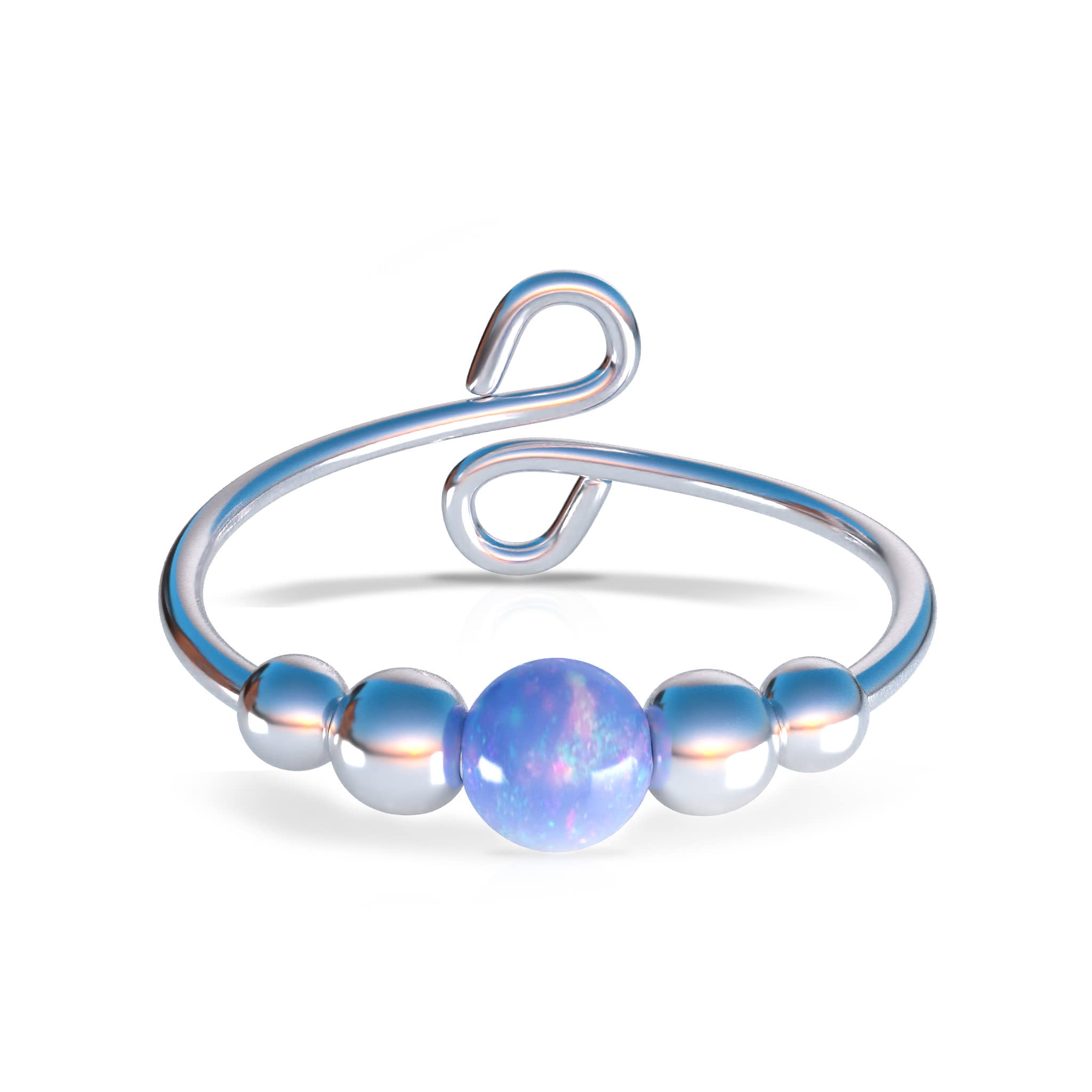 Anxiety Rings for Women - Sterling Silver Fidget Rings for Stress Relief, Meditation & Focus - Blue Opal Stone - Perfect for Anxiety Relief, ADHD, Office Work & Relaxation at Home