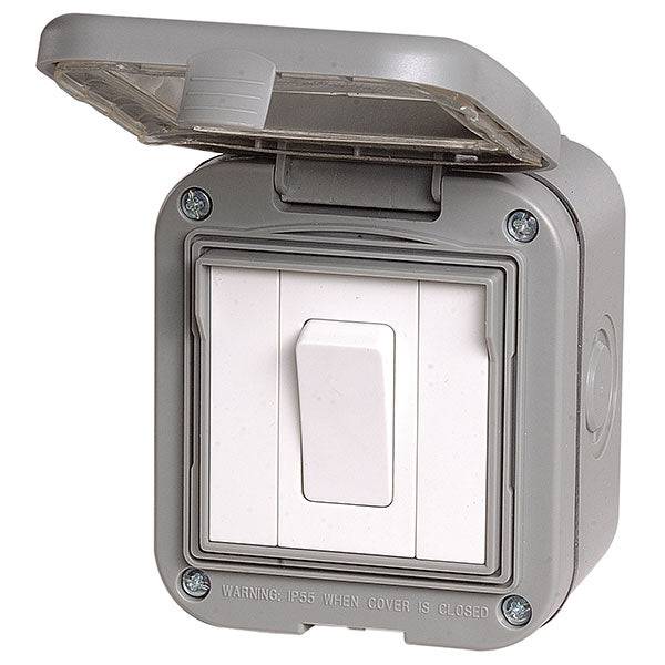 BG Weatherproof 1G 2W Light Switch IP55 WPB12 - Outdoor & Indoor Electrical Switch for Home, Garden & Garage Use