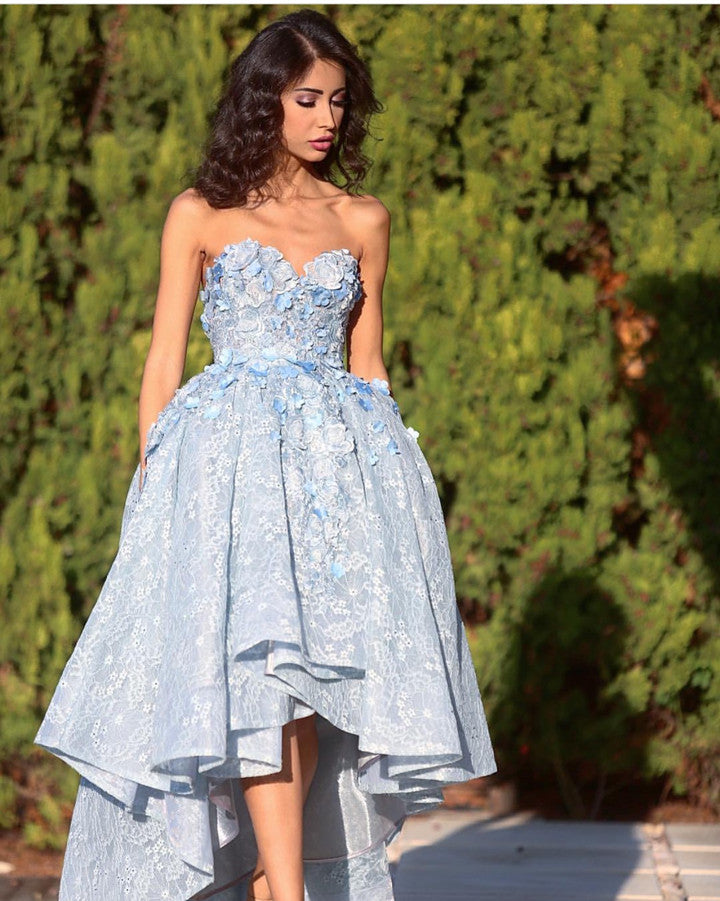 Elegant Gray Lace High Low Prom Dresses for Women - Sweetheart Neckline Formal Gowns for Homecoming, Evening Party & Special Occasions