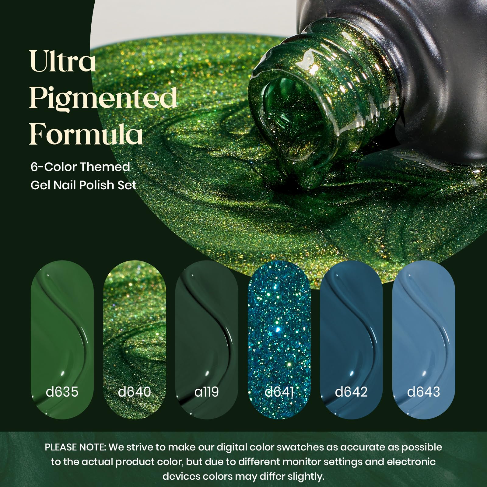 Beetles Green Gel Nail Polish Set - 6 Colors Forest Dark Green Soak Off UV LED Gel Polish Kit for DIY Manicure | Home & Salon Use | Perfect for Fall/Winter Nail Art & Special Occasions