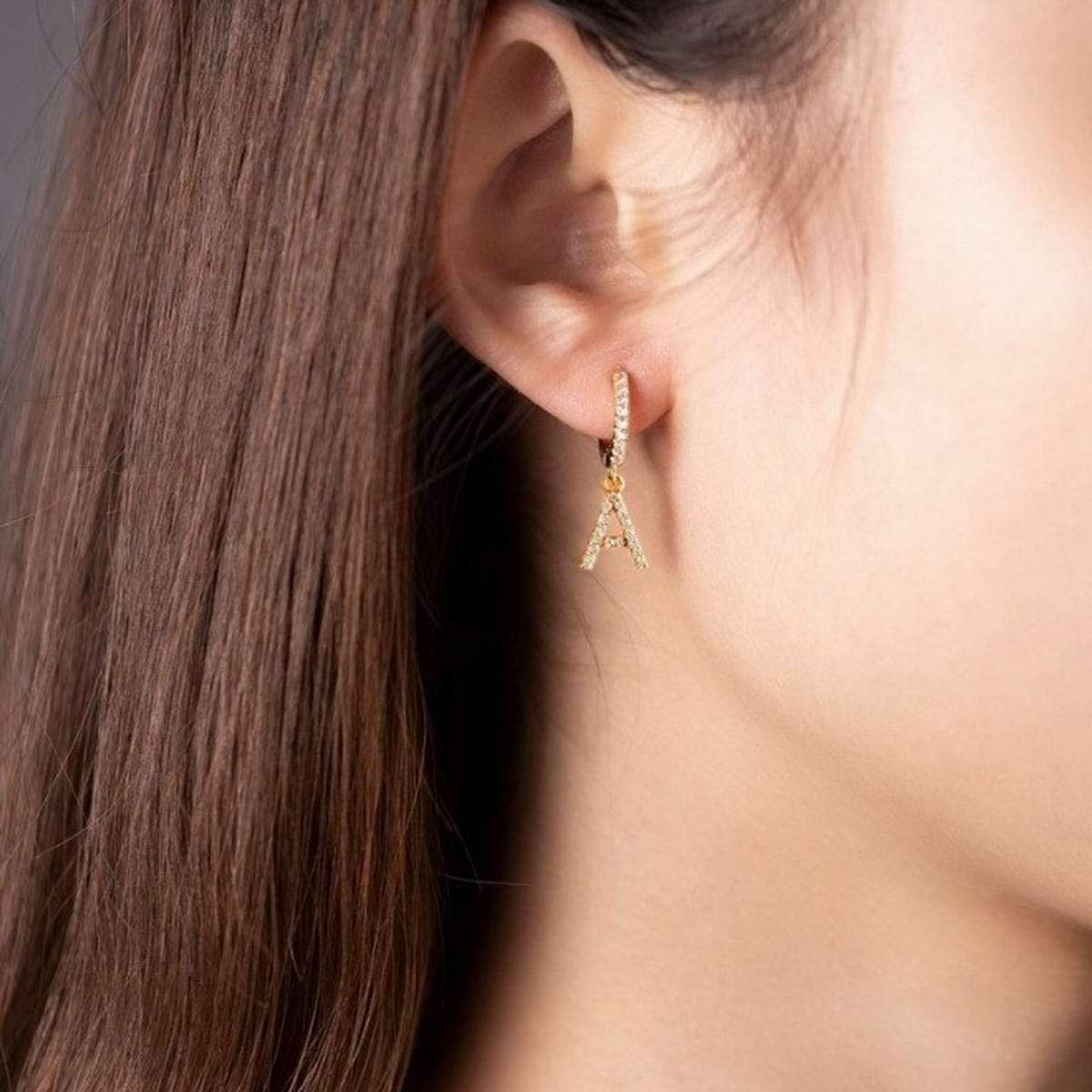 Gold Rainbow Hoop Dangling Letter Initial Earrings for Women & Girls - Small Diamond Huggie Hoop Earrings with Pave Setting & Real Diamonds - Perfect Jewelry Gifts for Birthdays, Anniversaries & Special Occasions