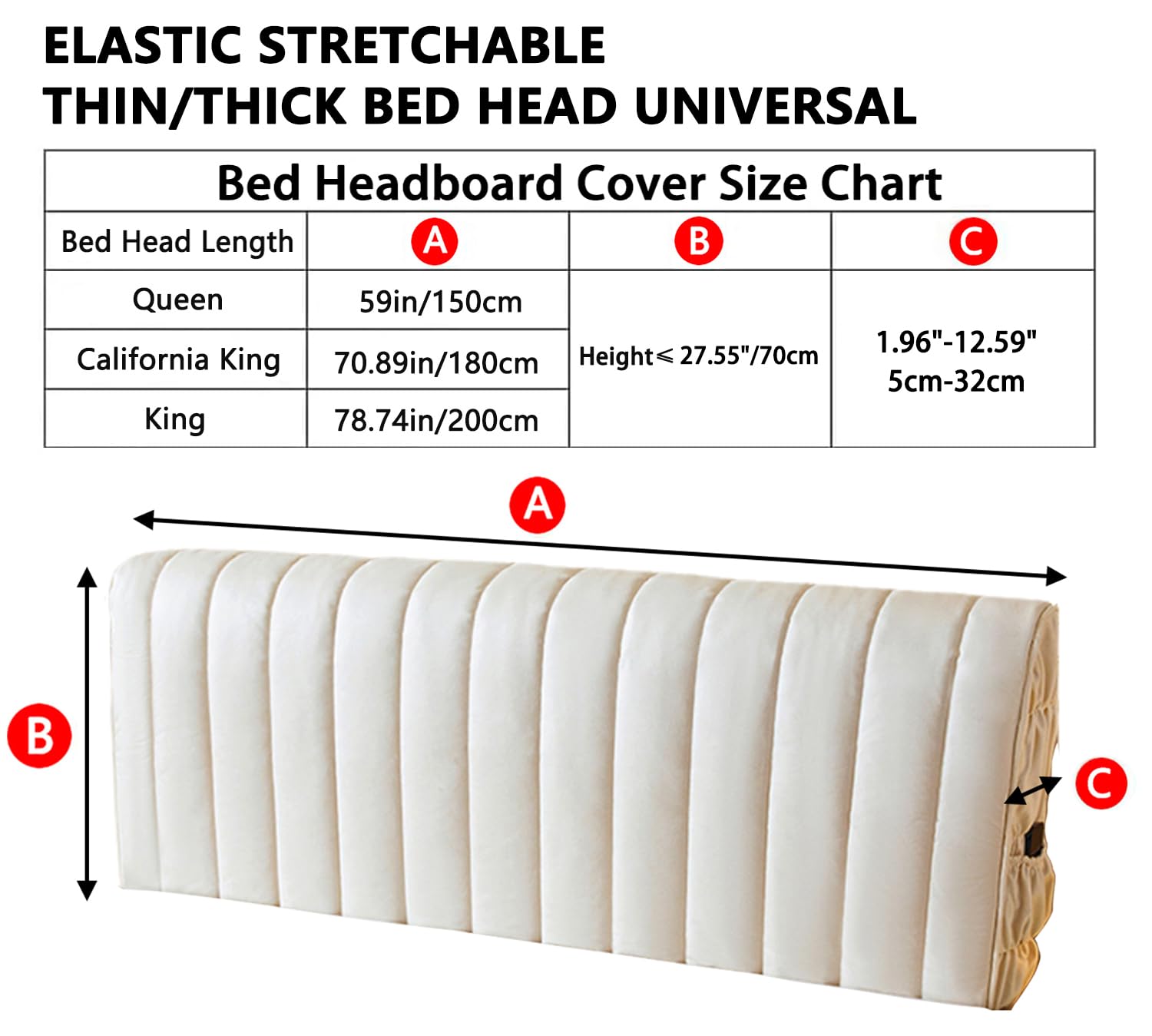 Thicken Headboard Cover - Double-Sided Filling Cotton Stretch Slipcover for Full/Queen/Cal King Size Beds (78.7in King) - Washable, Dustproof Bed Headboard Protector in Black - Perfect for Bedroom Decor & Mattress Protection