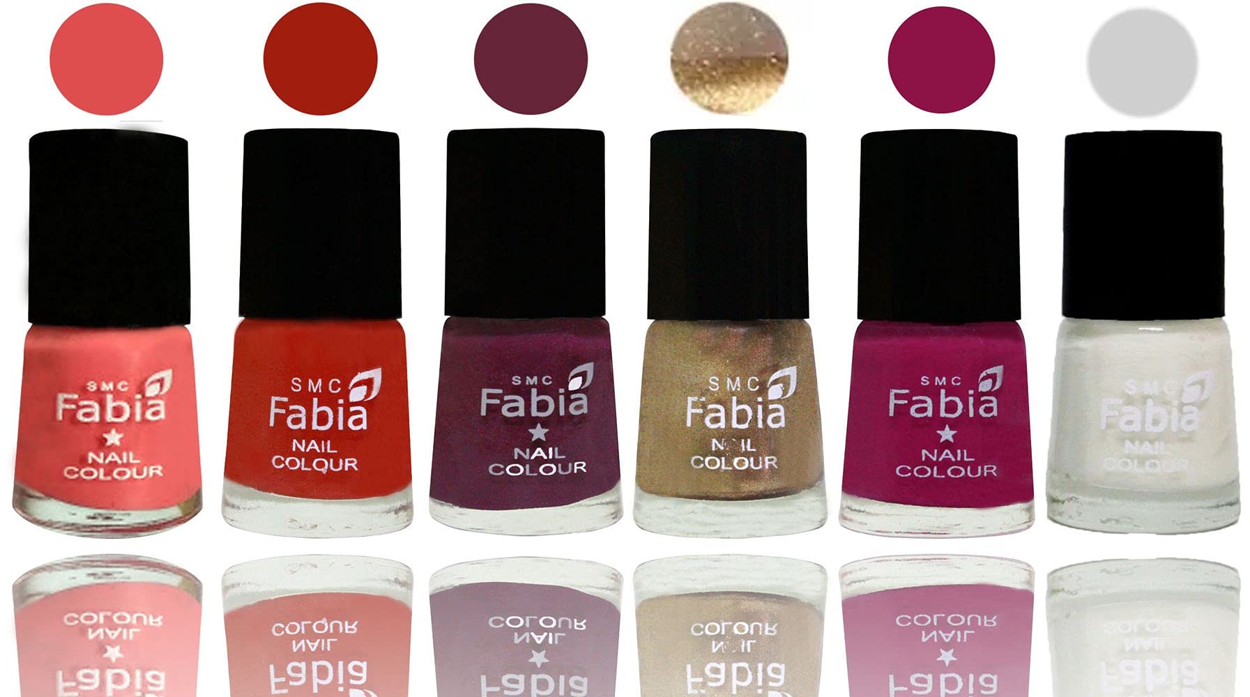 SMC Fabia Shine Bright Glossy Nail Polish Set - 6 Vibrant Colors (02635) for Manicure, Pedicure & Nail Art | Long-Lasting & High Shine Finish
