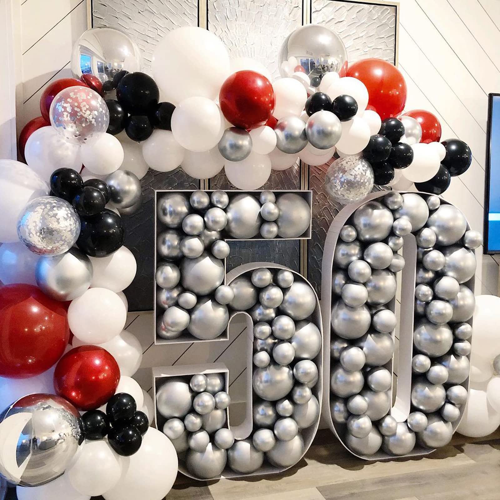 YAOWKY 115Pcs Red Black White Balloons Garland Arch Kit - Metallic Silver & Confetti Latex Balloons for Graduation, Birthday, Racing Car, Poker Card Decorations - Perfect for Party Backdrops, Photo Booths & Event Centerpieces