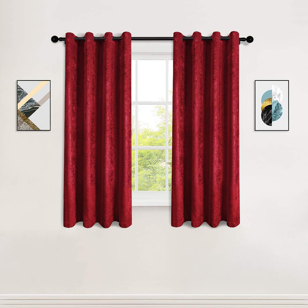 ELKCA Burgundy Red Chenille Window Curtains - Double-Sided Thermal Insulated Blackout Drapes for Living Room, Bedroom - 52